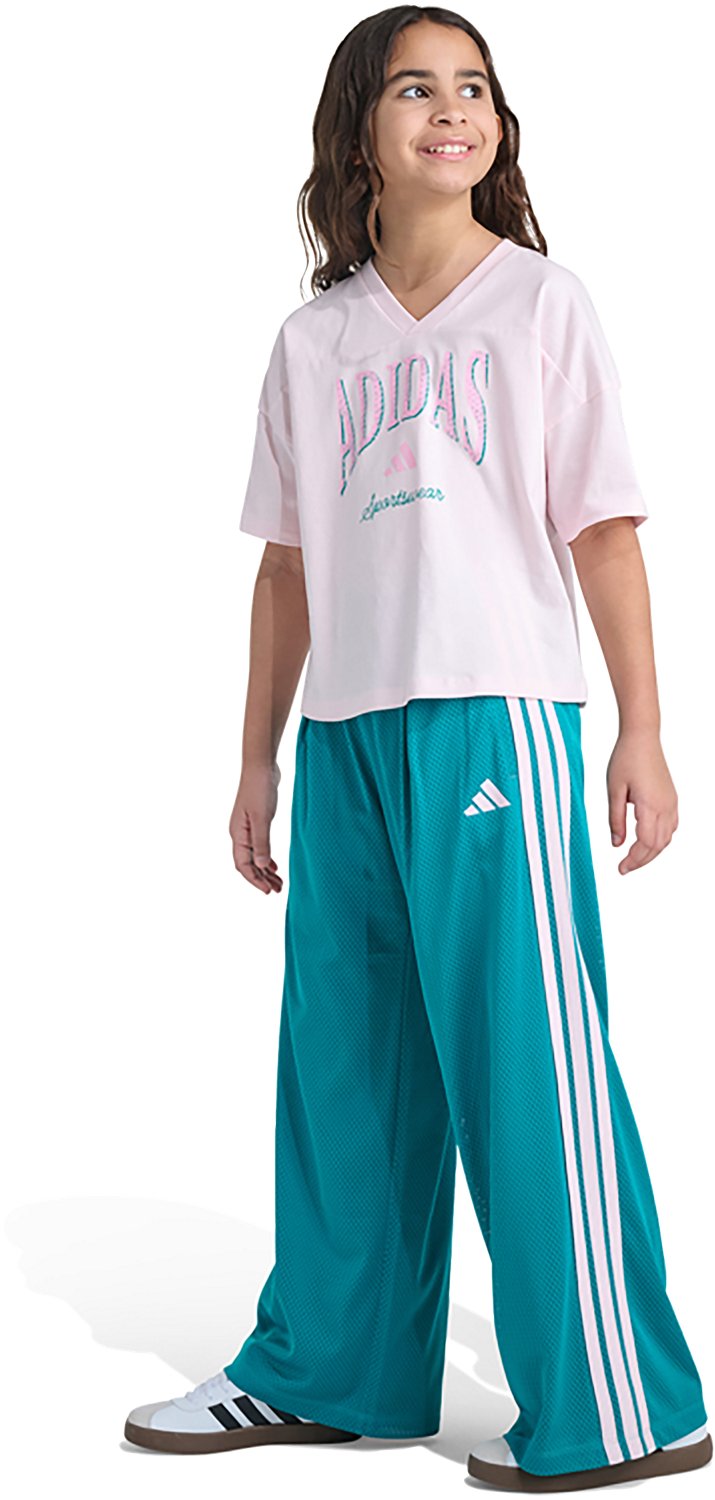 adidas Girls' Elastic Waistband Front Pleat Wide Leg Pants - view number 5