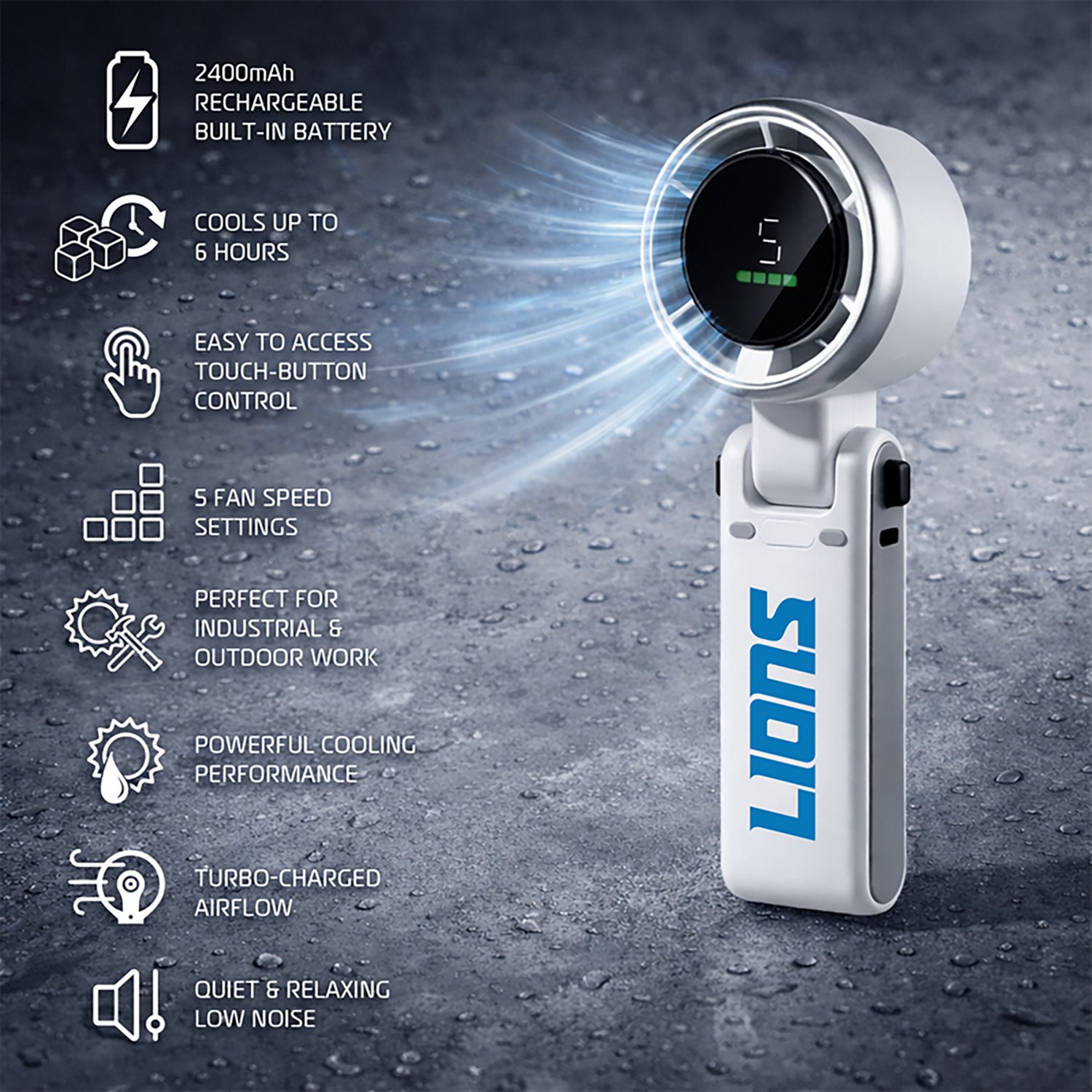 AlphaCool Detroit Lions Rechargeable Handheld Fan - view number 3