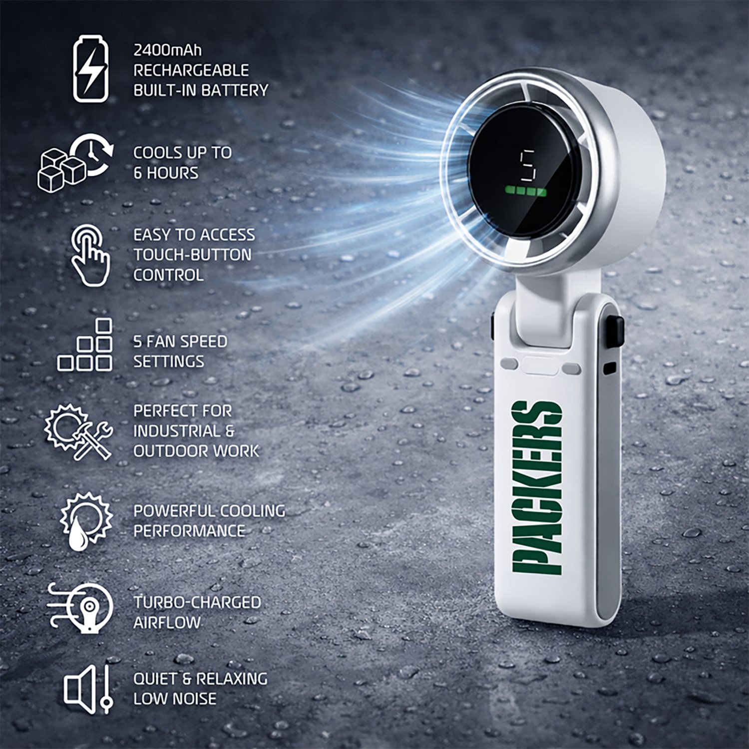 AlphaCool Green Bay Packers Rechargeable Handheld Fan