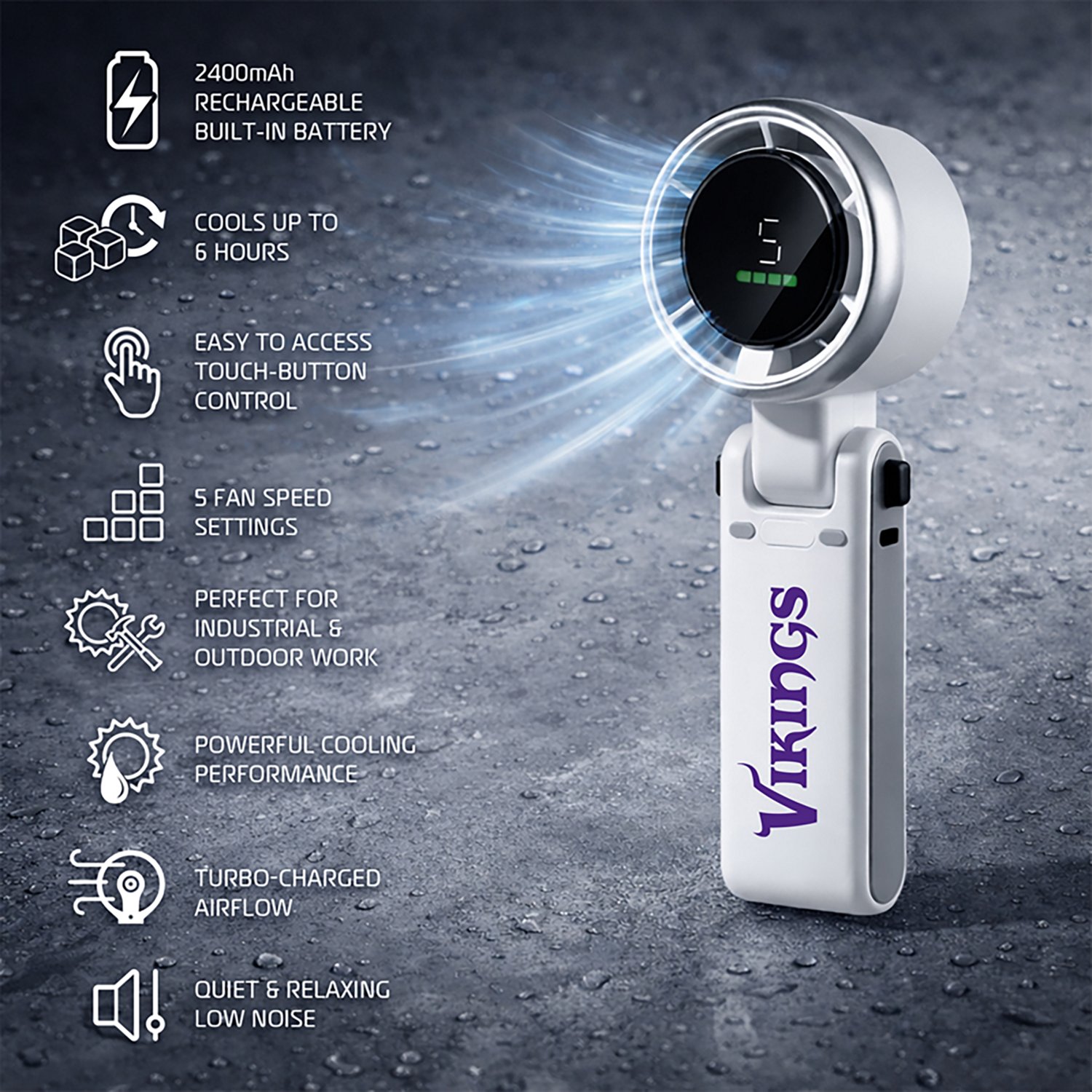 AlphaCool Minnesota Vikings Rechargeable Handheld Fan
