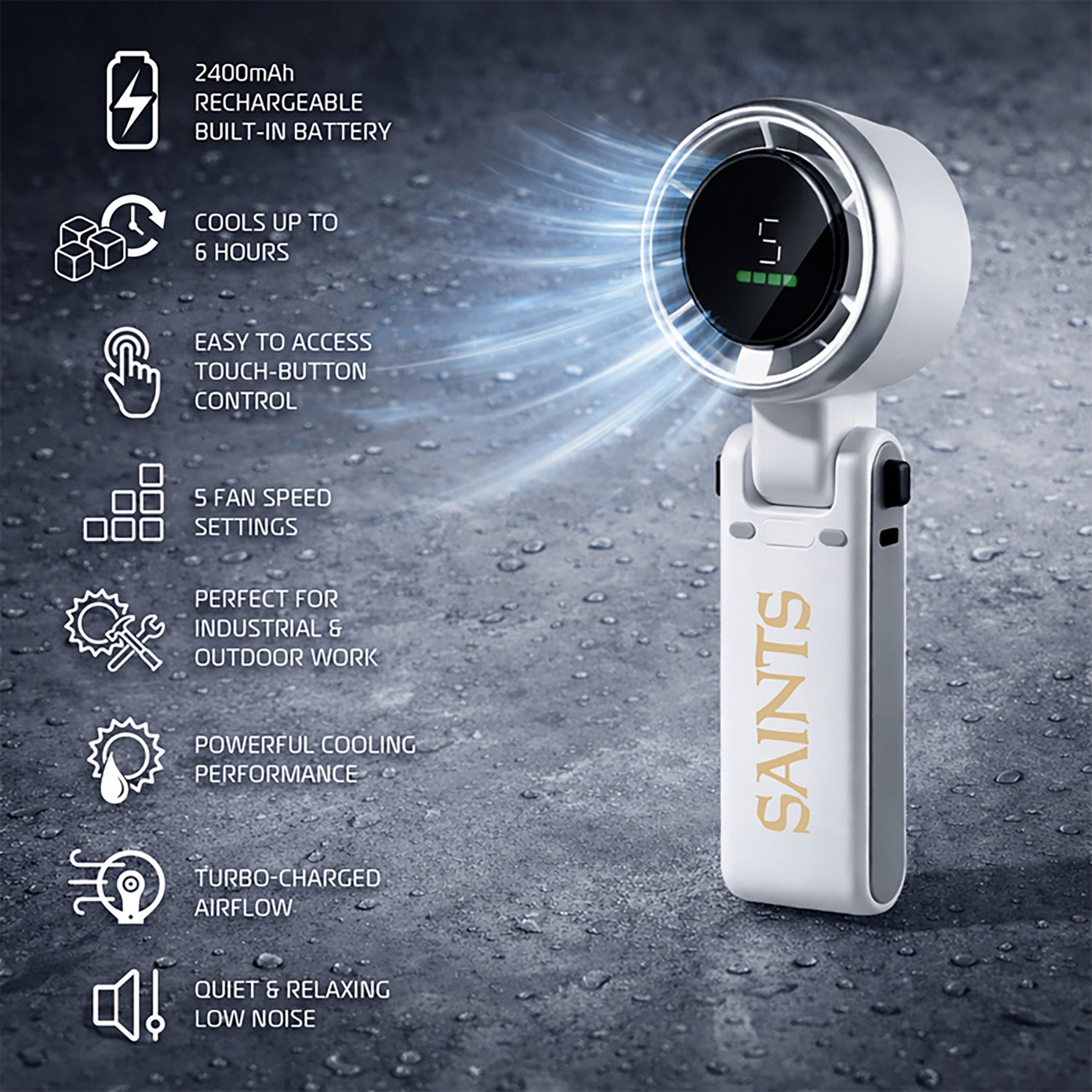 AlphaCool New Orleans Saints Rechargeable Handheld Fan - view number 3