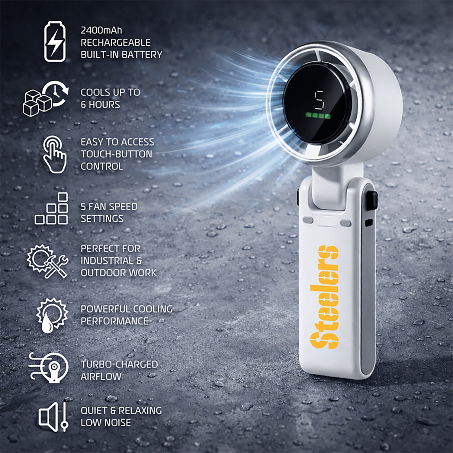 AlphaCool Pittsburgh Steelers Rechargeable Handheld Fan