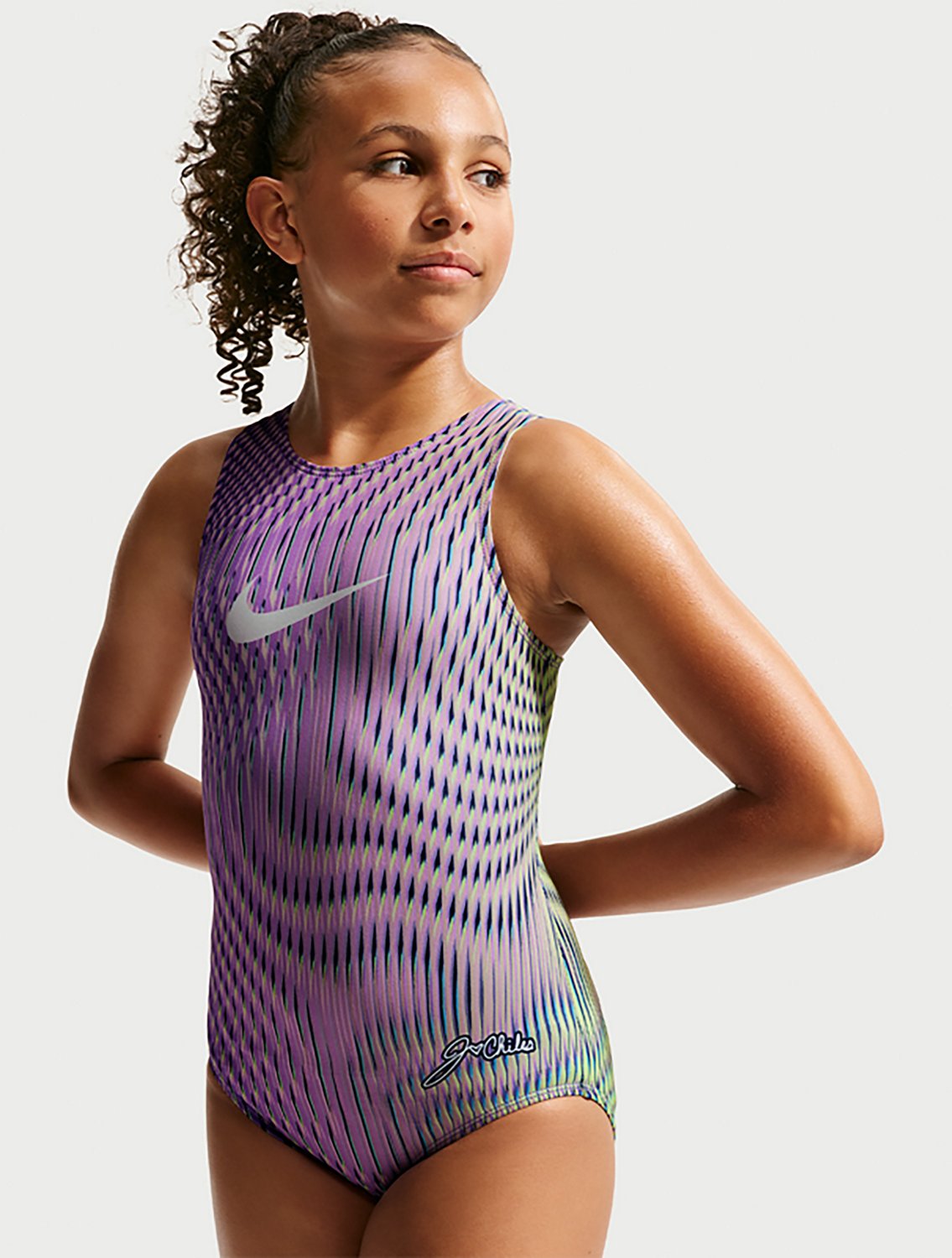 Nike Girls' Jordan Chiles Swirl Print Cross Tank Leotard | Academy