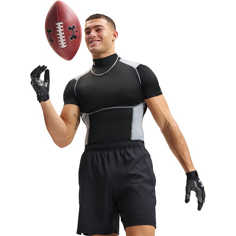 Under Armour Men's HeatGear Elite Compression Mock Neck Shirt, Small, Ultimateblacksteelreflctv
