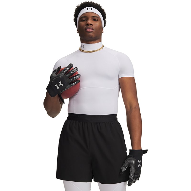 Under Armour Men's HeatGear Elite Compression Mock Neck Shirt, Medium, White/Reflective