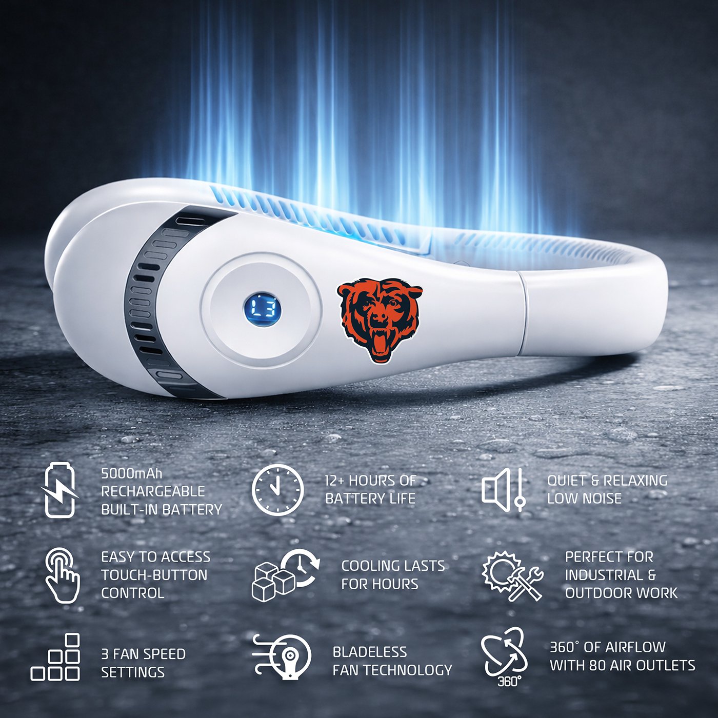 AlphaCool Chicago Bears Wearable Personal Bladeless Neck Fan