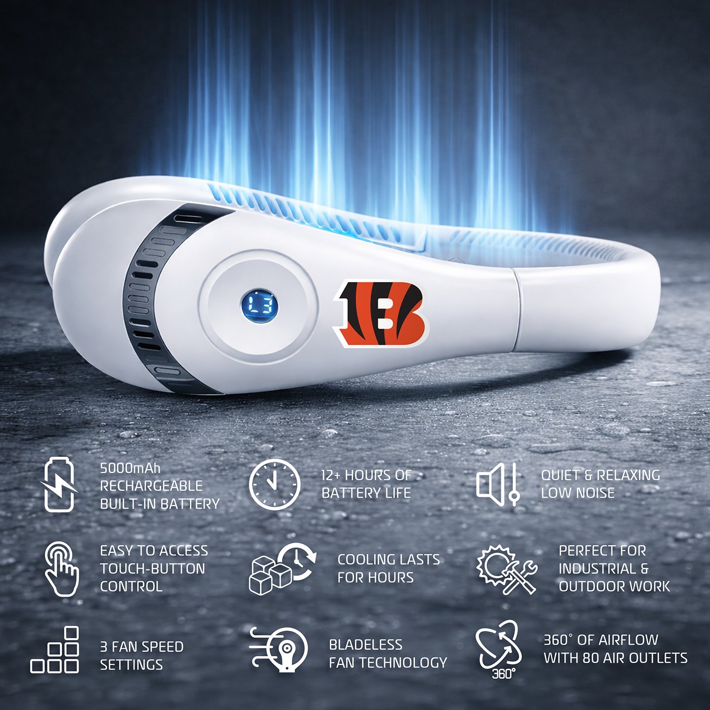 AlphaCool Cincinnati Bengals Wearable Personal Bladeless Neck Fan - view number 4