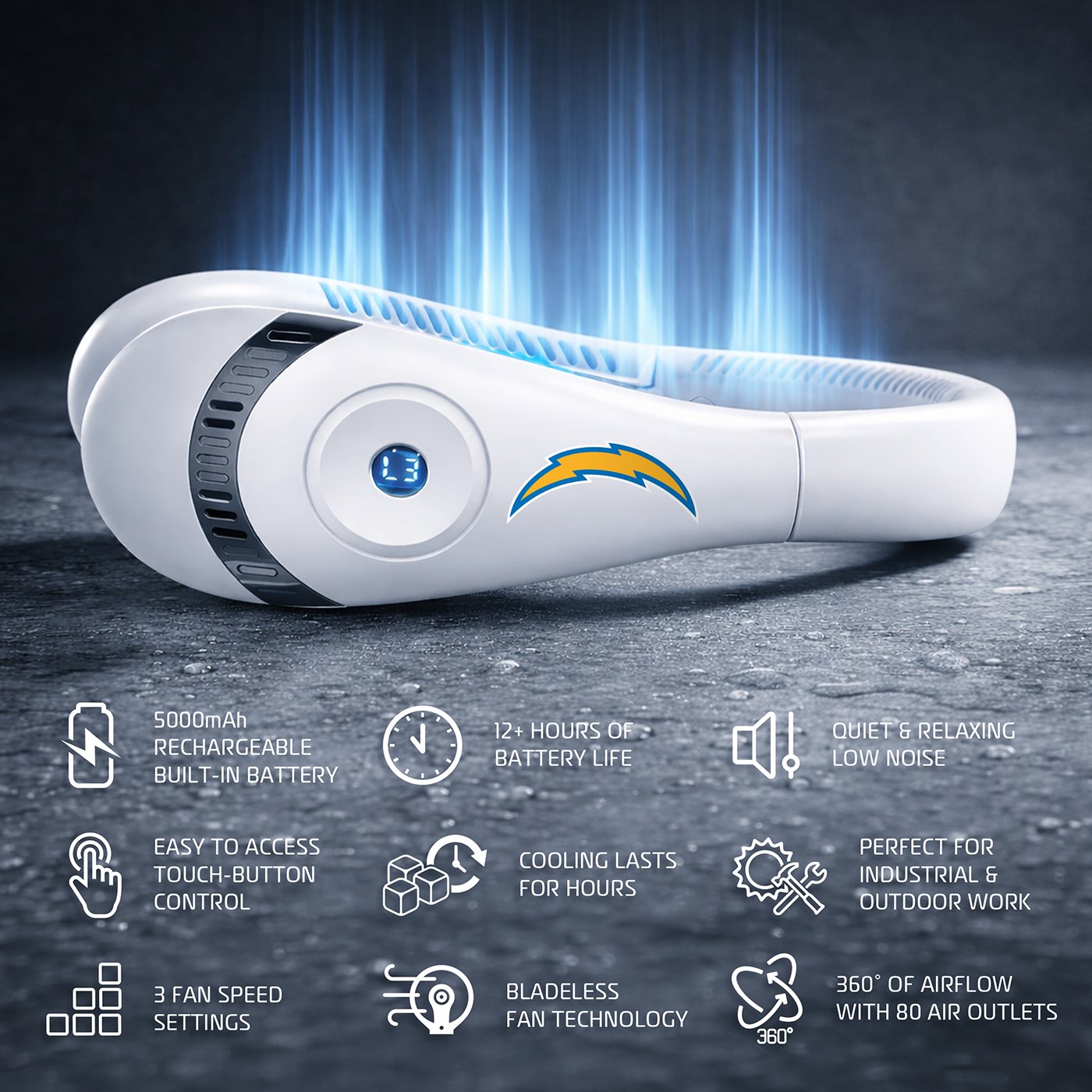 AlphaCool Los Angeles Chargers Wearable Personal Bladeless Neck Fan - view number 4
