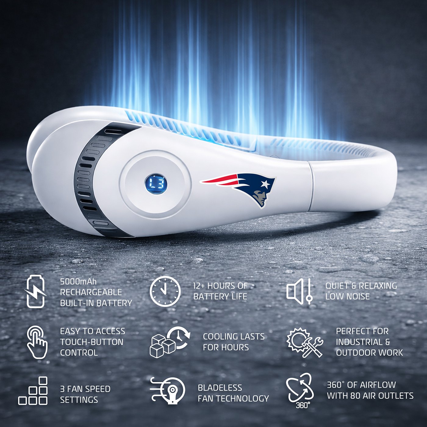 AlphaCool New England Patriots Wearable Personal Bladeless Neck Fan - view number 4