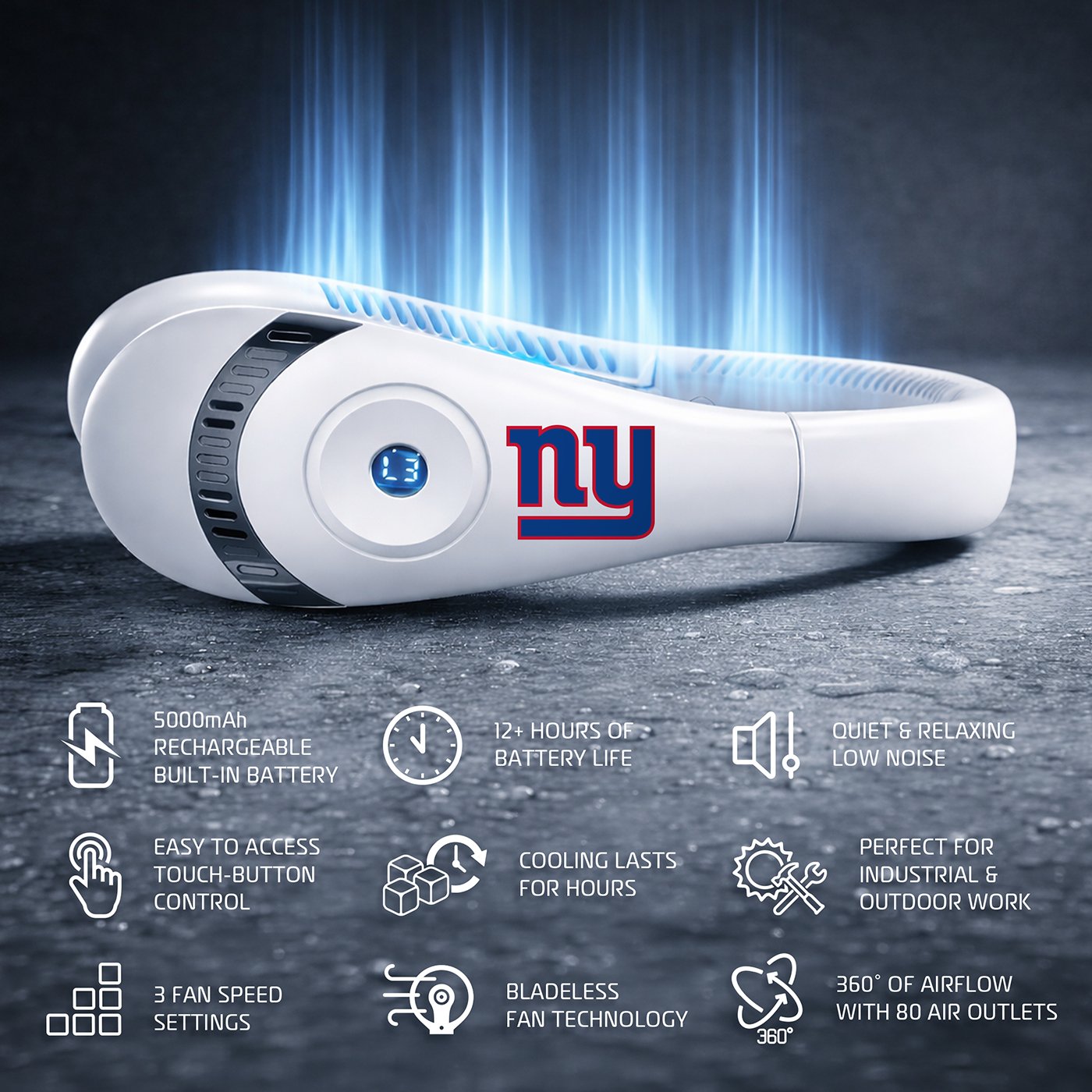 AlphaCool New York Giants Wearable Personal Bladeless Neck Fan