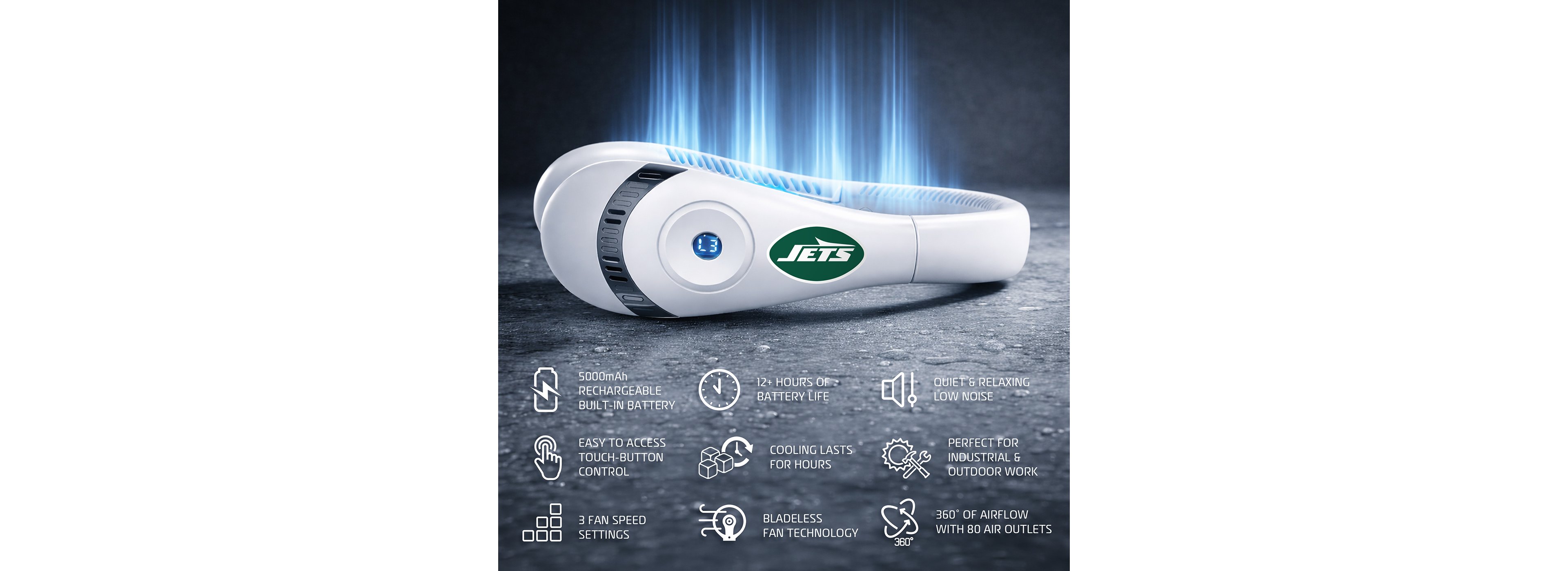 AlphaCool New York Jets Wearable Personal Bladeless Neck Fan