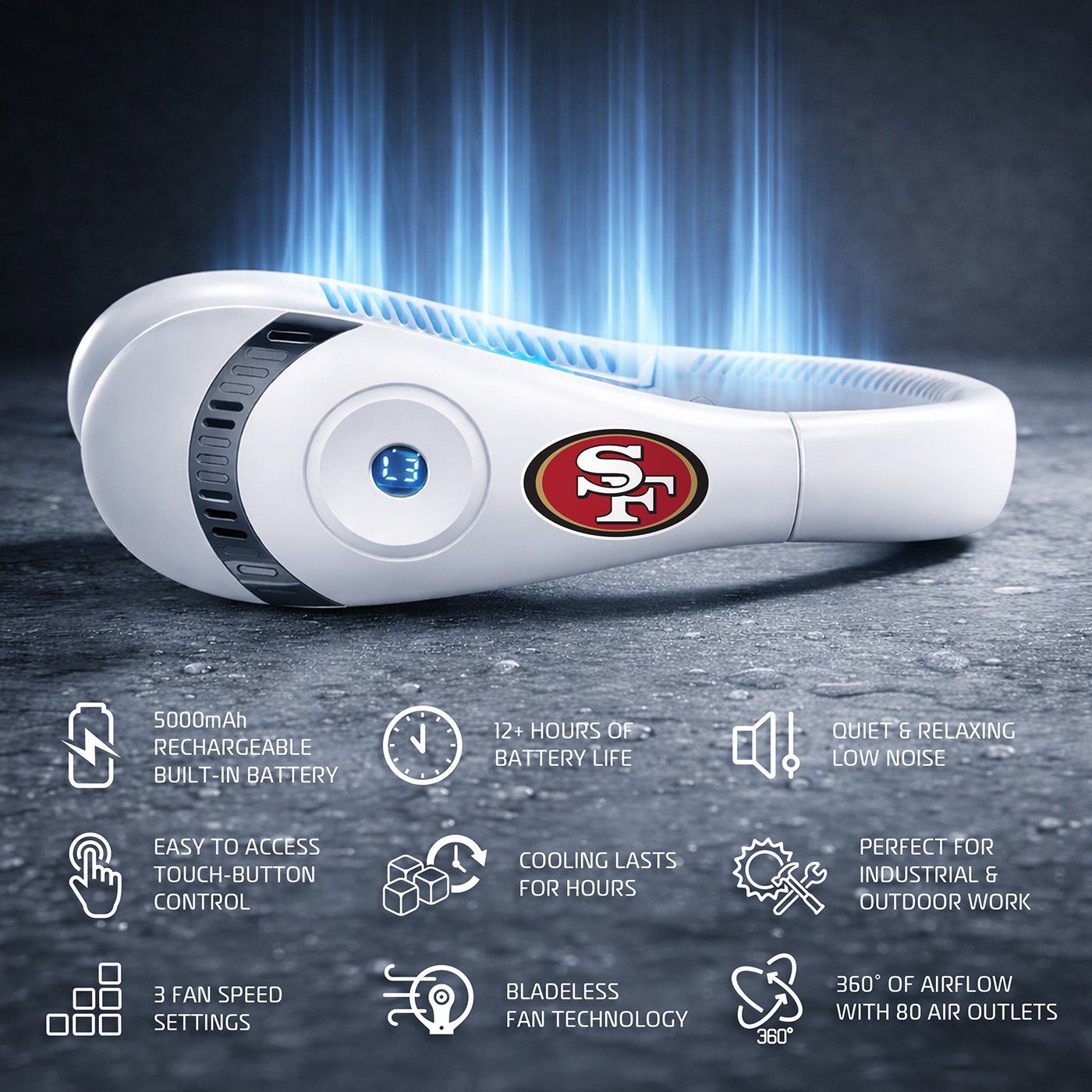 AlphaCool San Francisco 49ers Wearable Personal Bladeless Neck Fan - view number 4
