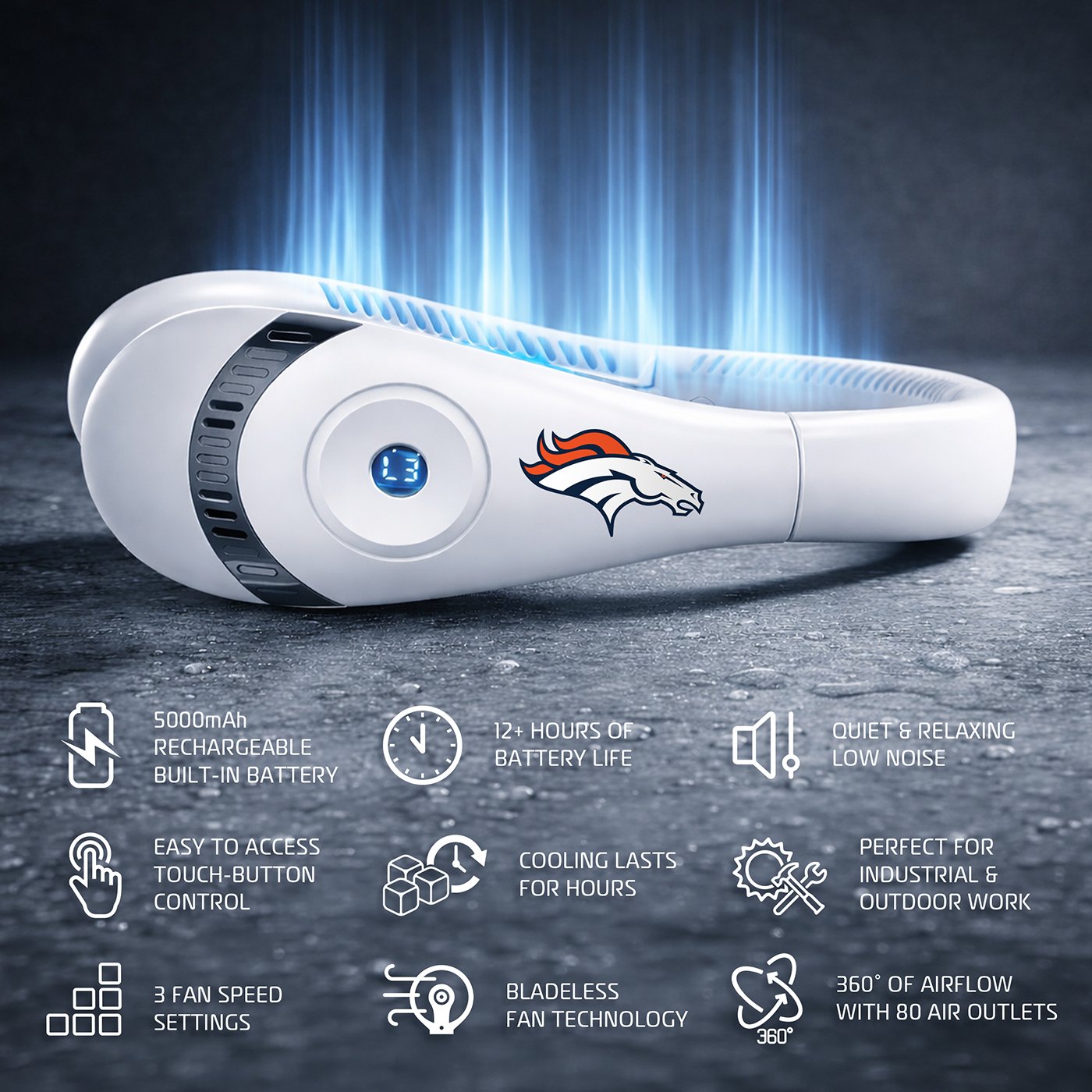 AlphaCool Denver Broncos Wearable Personal Bladeless Neck Fan - view number 4