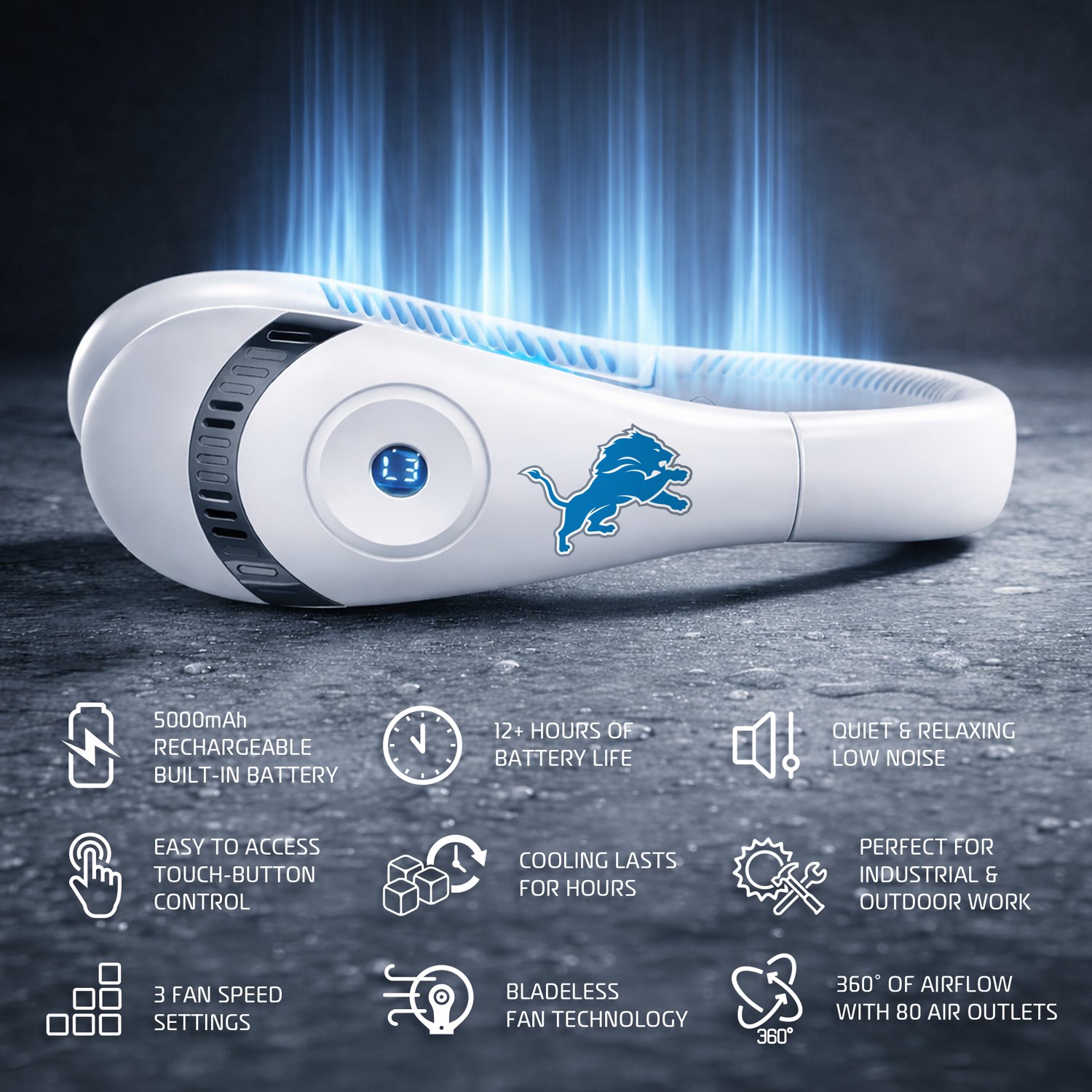 AlphaCool Detroit Lions Wearable Personal Bladeless Neck Fan - view number 4