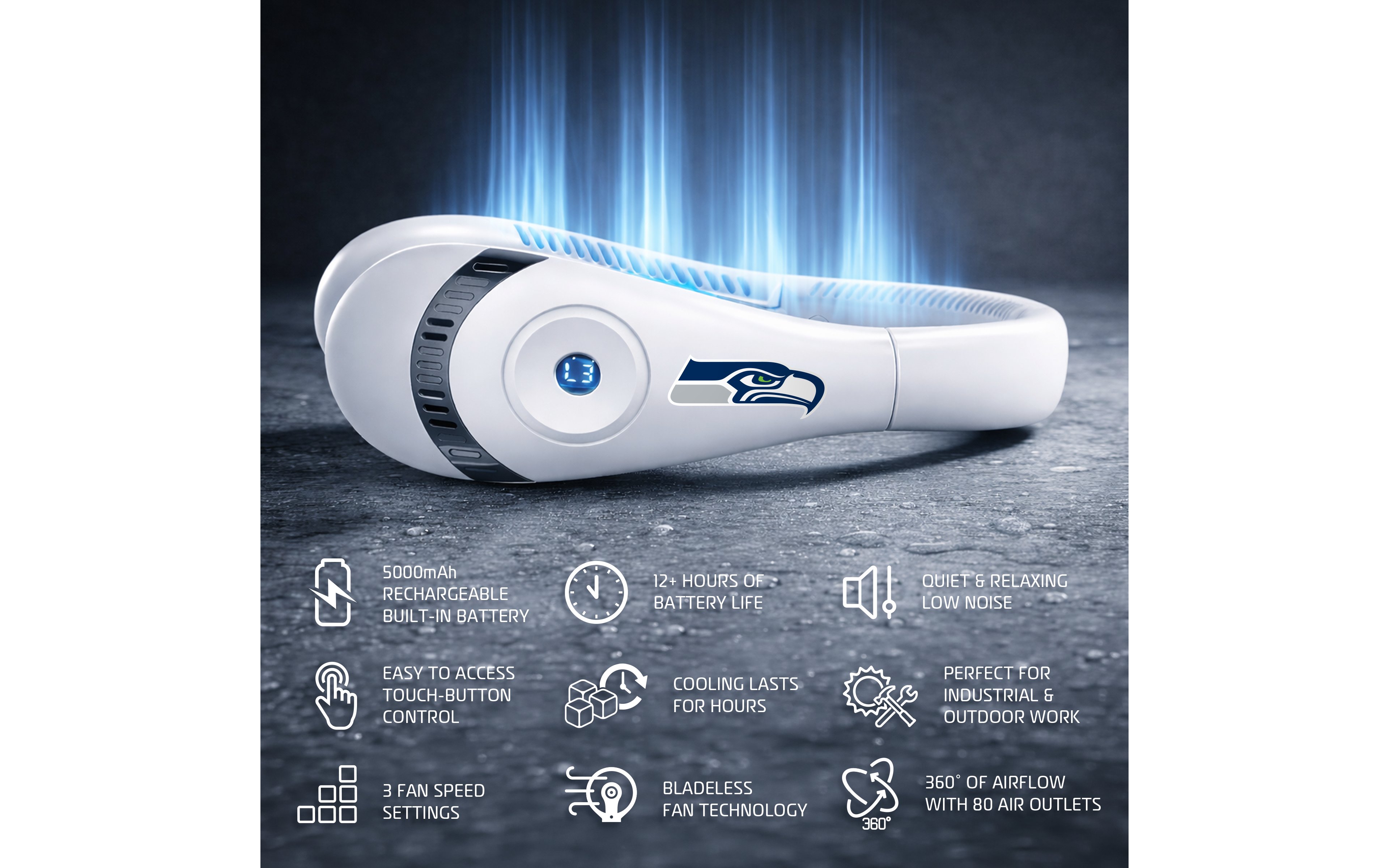 AlphaCool Seattle Seahawks Wearable Personal Bladeless Neck Fan