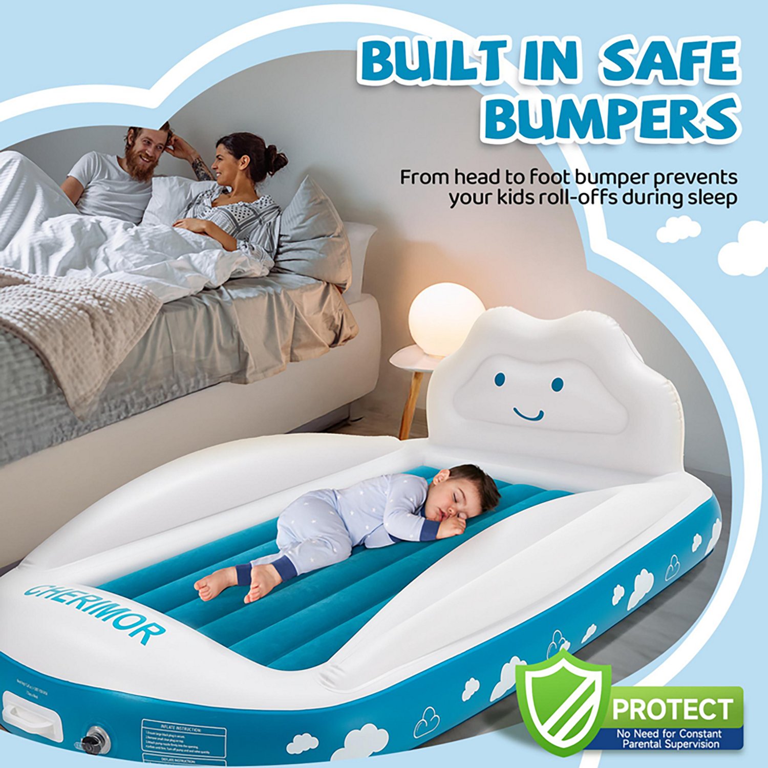 Cherimor 11 in. Toddler Airbed with Electric Pump and Bumpers