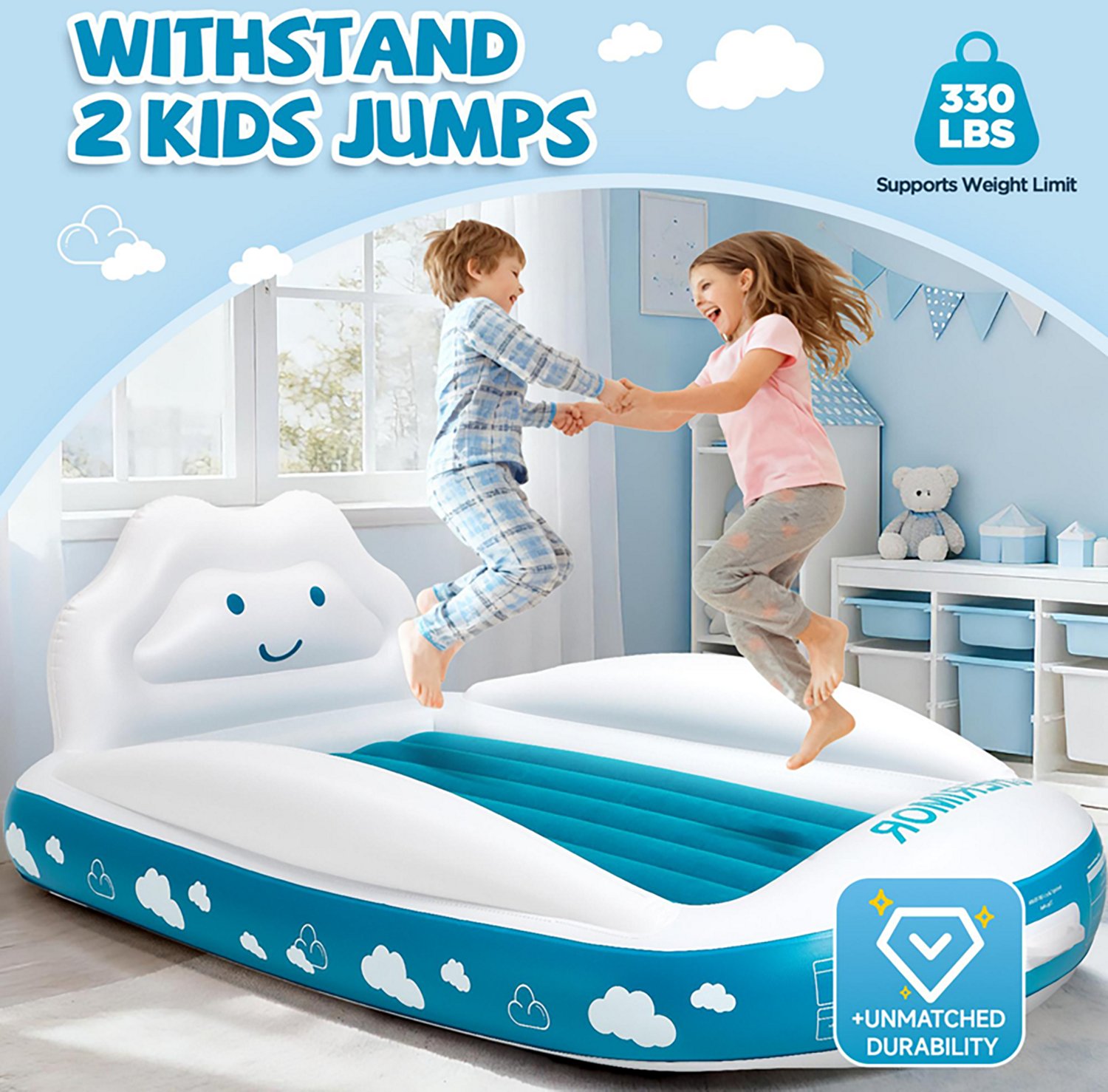 Cherimor 11 in. Toddler Airbed with Electric Pump and Bumpers