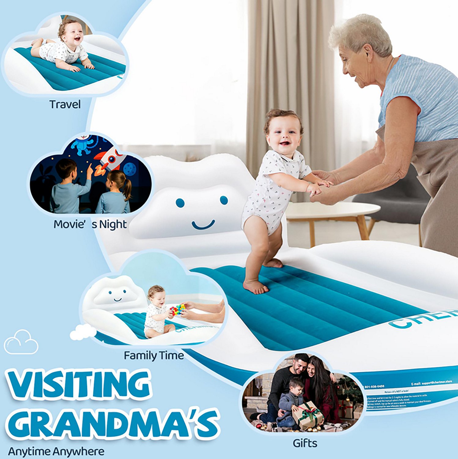 Cherimor 11 in. Toddler Airbed with Electric Pump and Bumpers