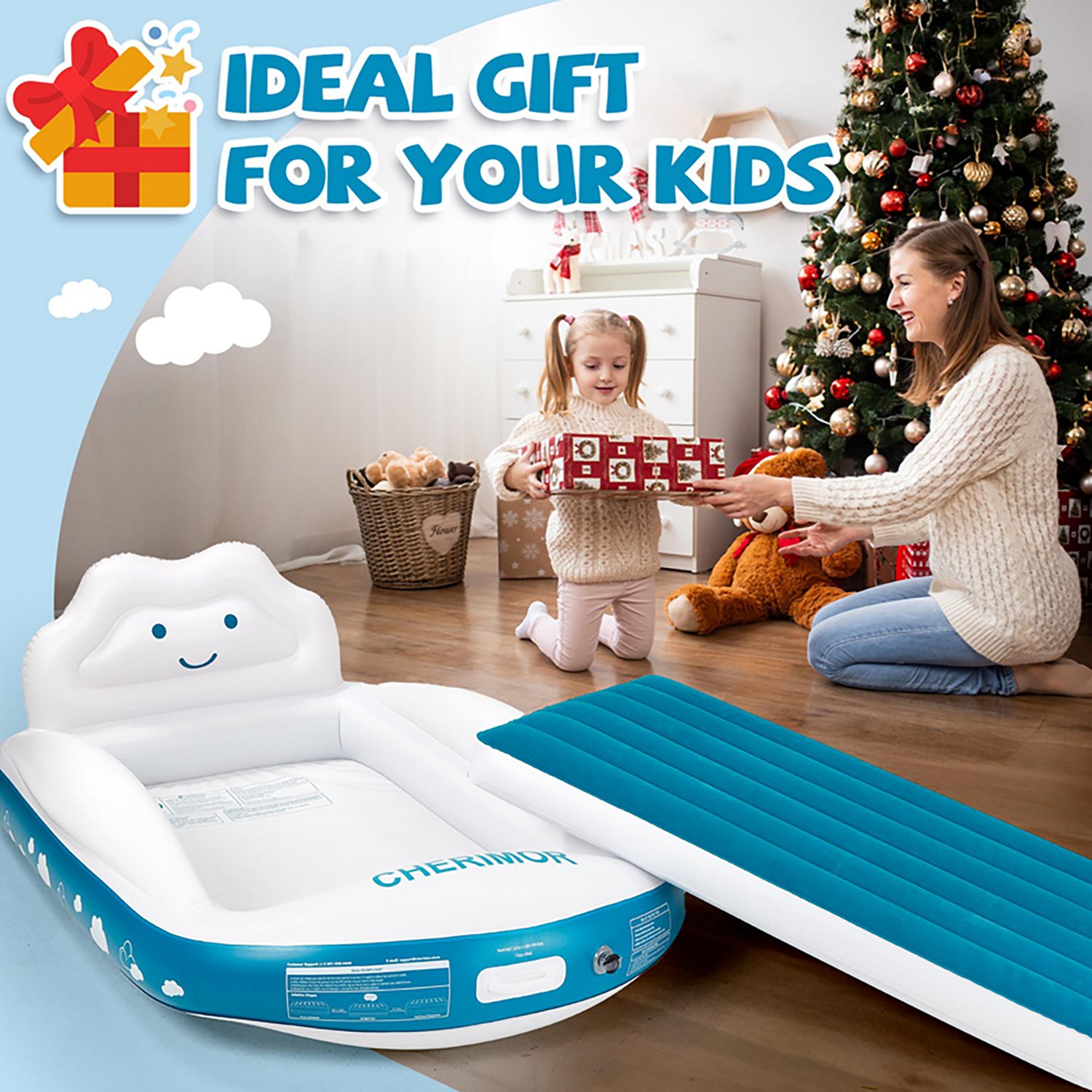 Cherimor 11 in. Toddler Airbed with Electric Pump and Bumpers