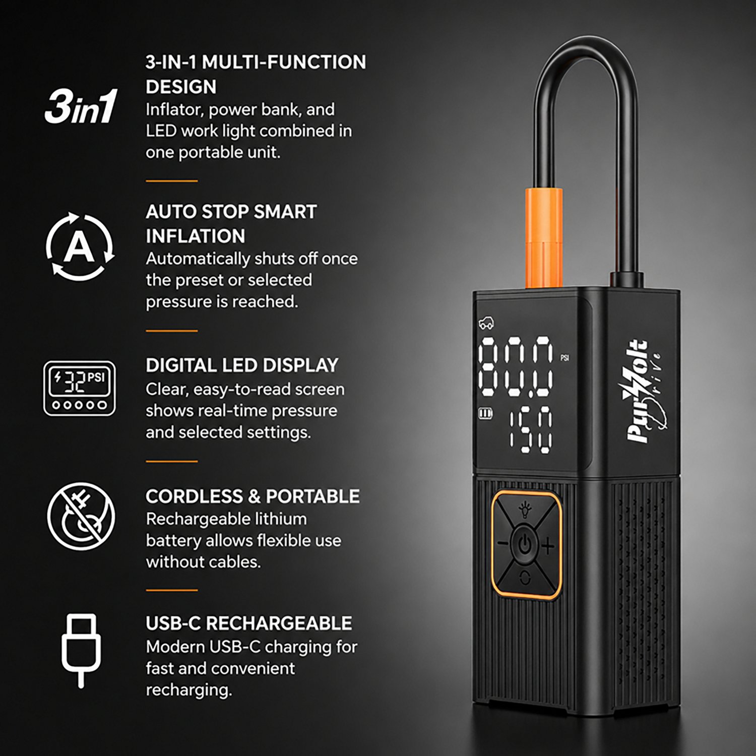 Pursonic 3-in-1 Cordless Tire Inflator - view number 2