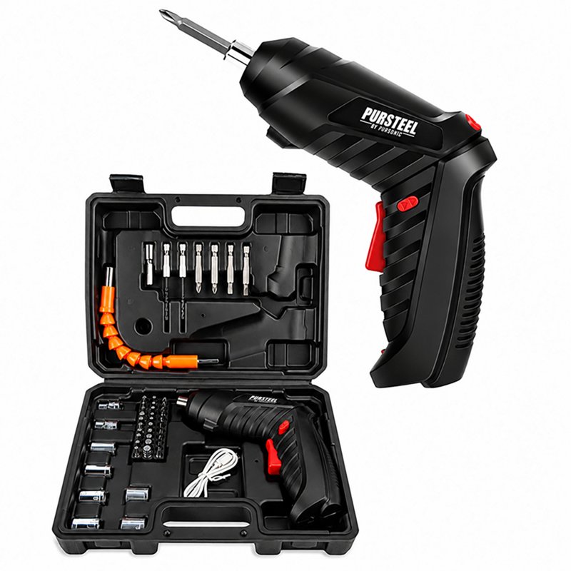 Pursonic Rechargeable Electric Screwdriver 47 Piece Set - The Ultimate Tool for Diy & Repairs - Black