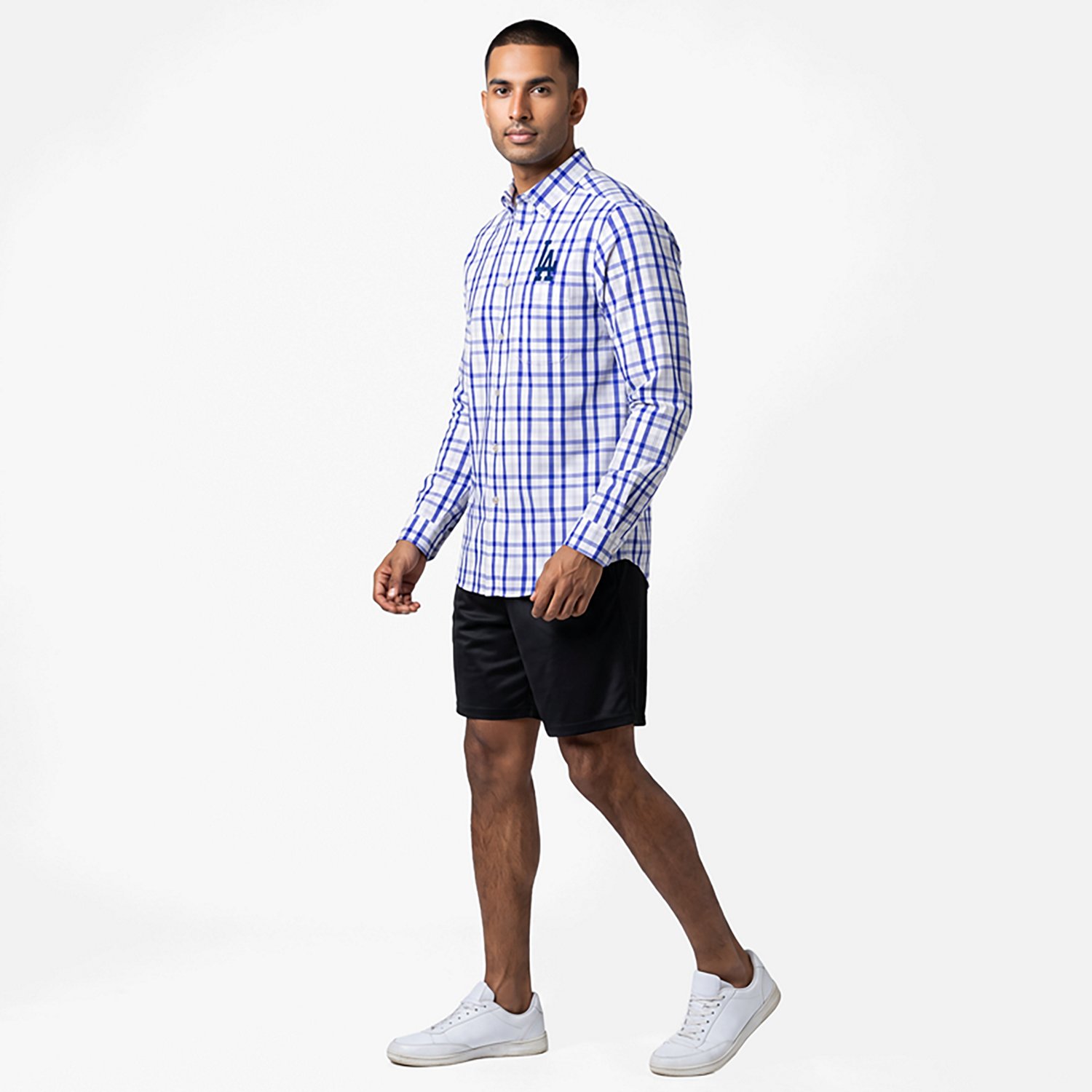 Antigua White Los Angeles Dodgers Tending Woven Tri-Blend Long Sleeve Button-Down Shirt
