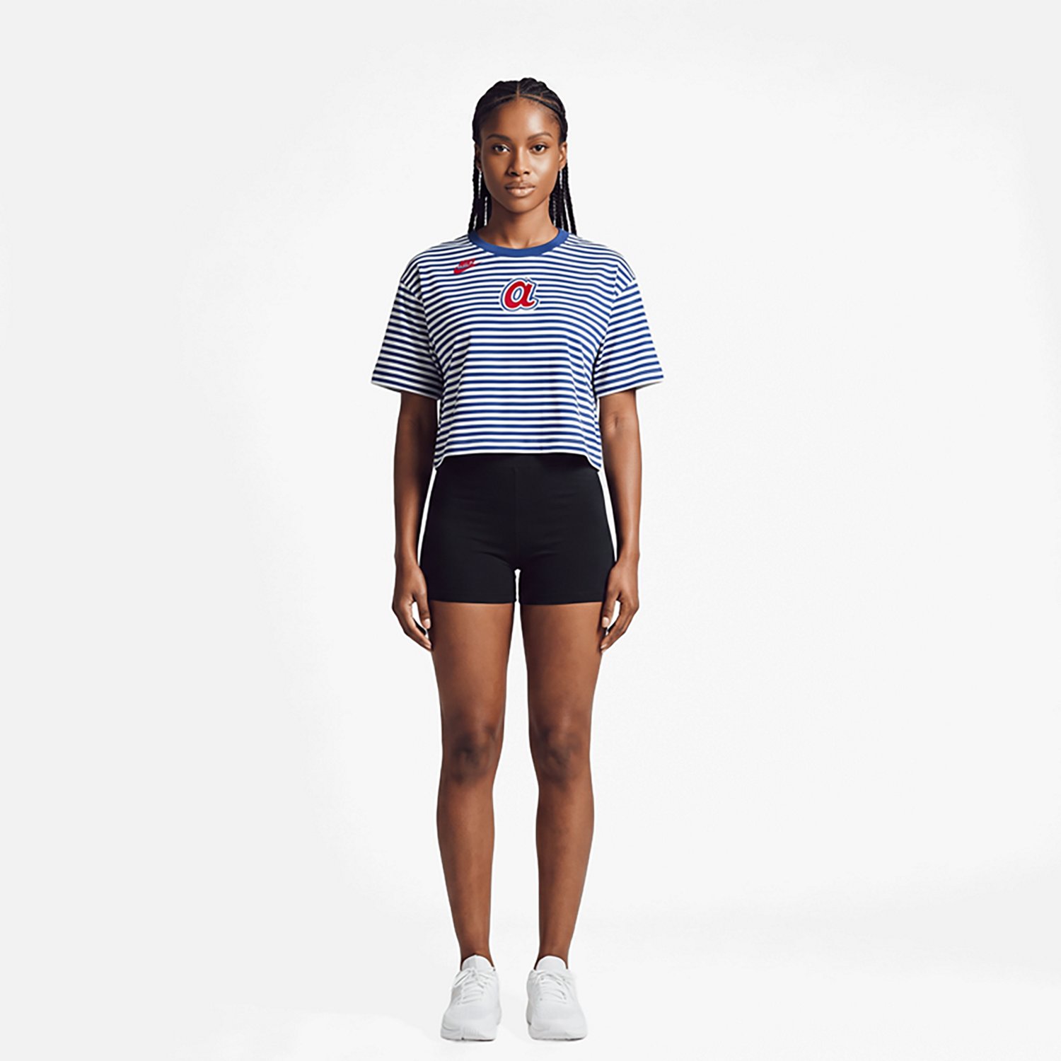 Nike Women's Braves Cooperstown Striped Crop T-shirt