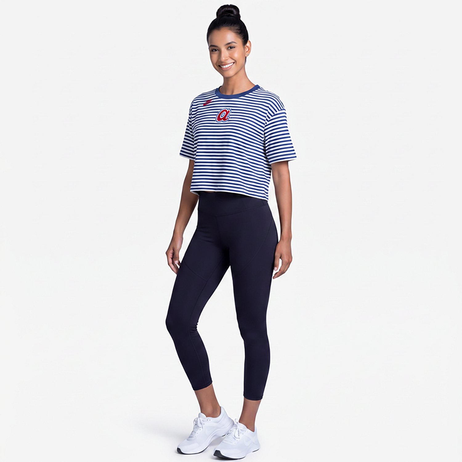 Nike Women's Braves Cooperstown Striped Crop T-shirt - view number 3