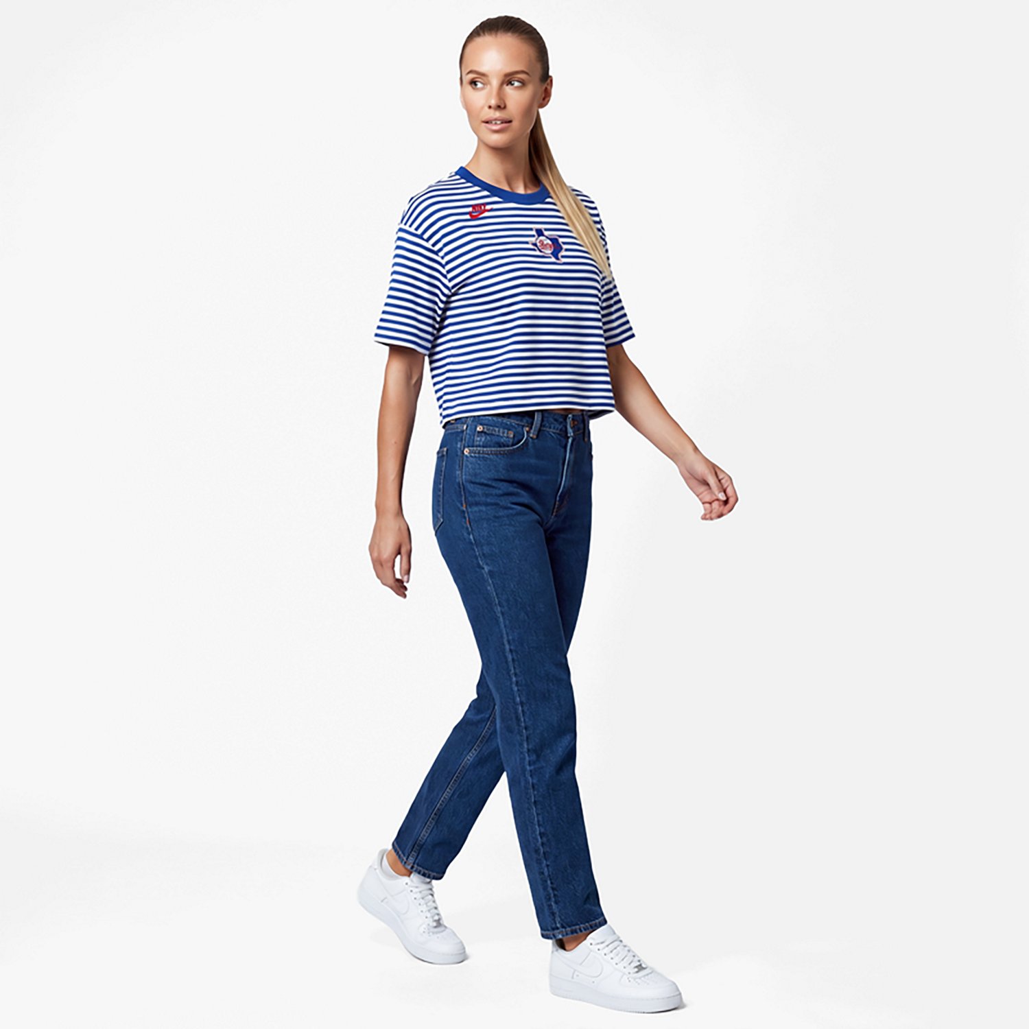 Nike Women's Rangers Cooperstown Striped Crop T-shirt - view number 3
