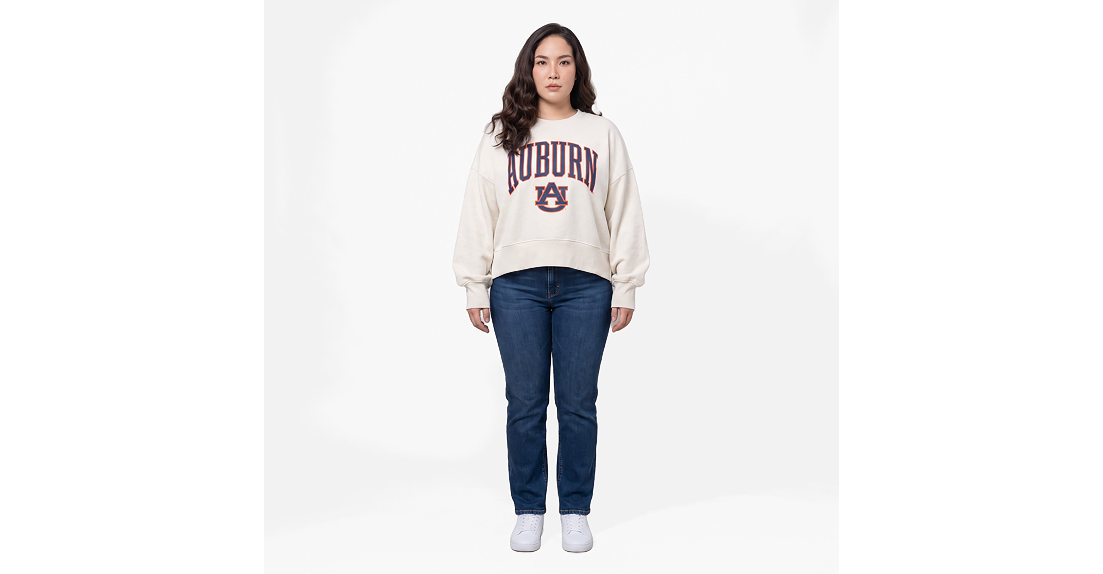 Pressbox Auburn Tigers Oversized Waist-Length Crewneck Sweatshirt