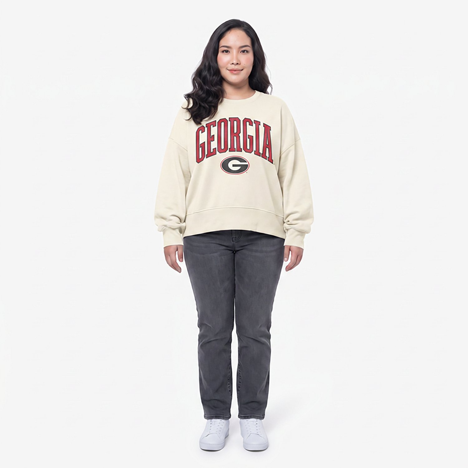 Pressbox Georgia Bulldogs Oversized Waist-Length Crewneck Sweatshirt