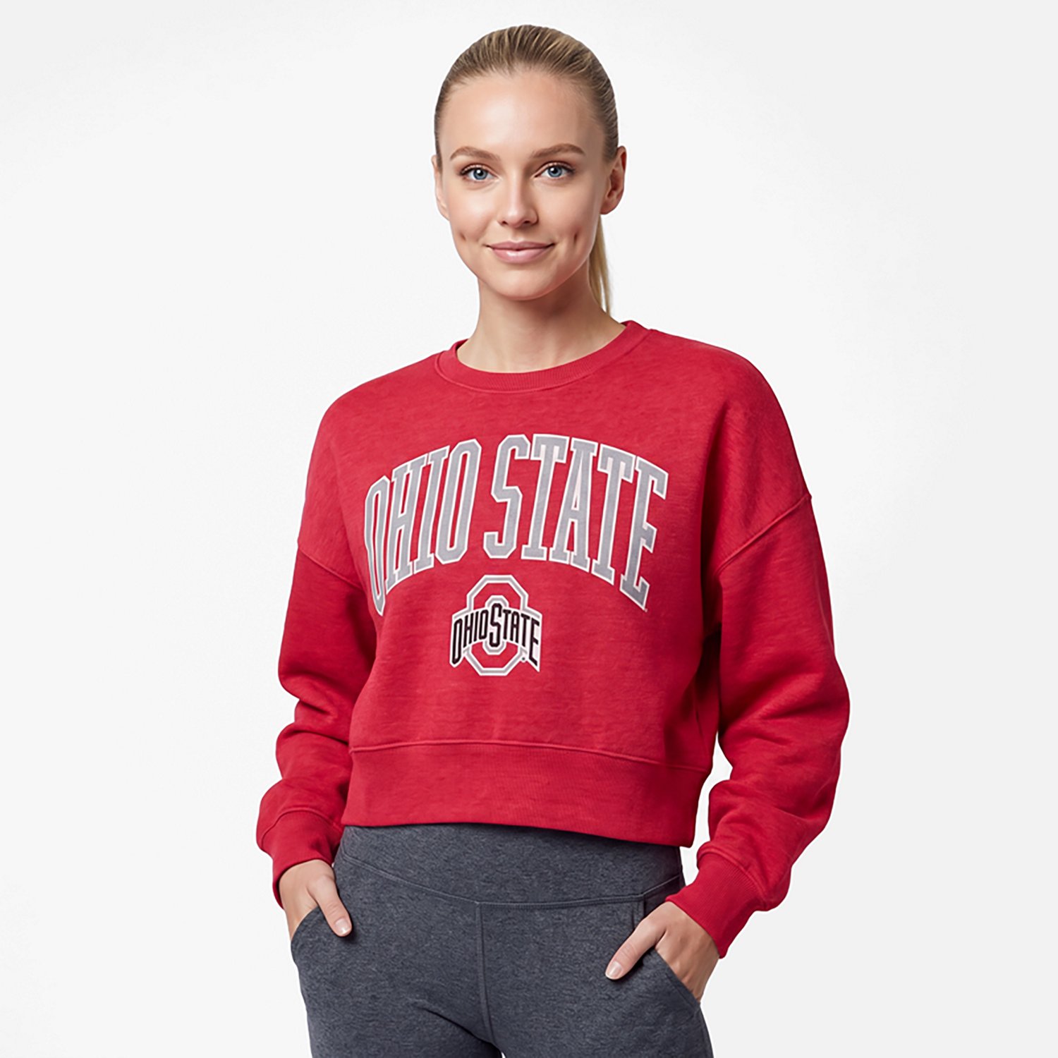 Pressbox Ohio State Buckeyes Oversized Waist-Length Crewneck Sweatshirt - view number 2