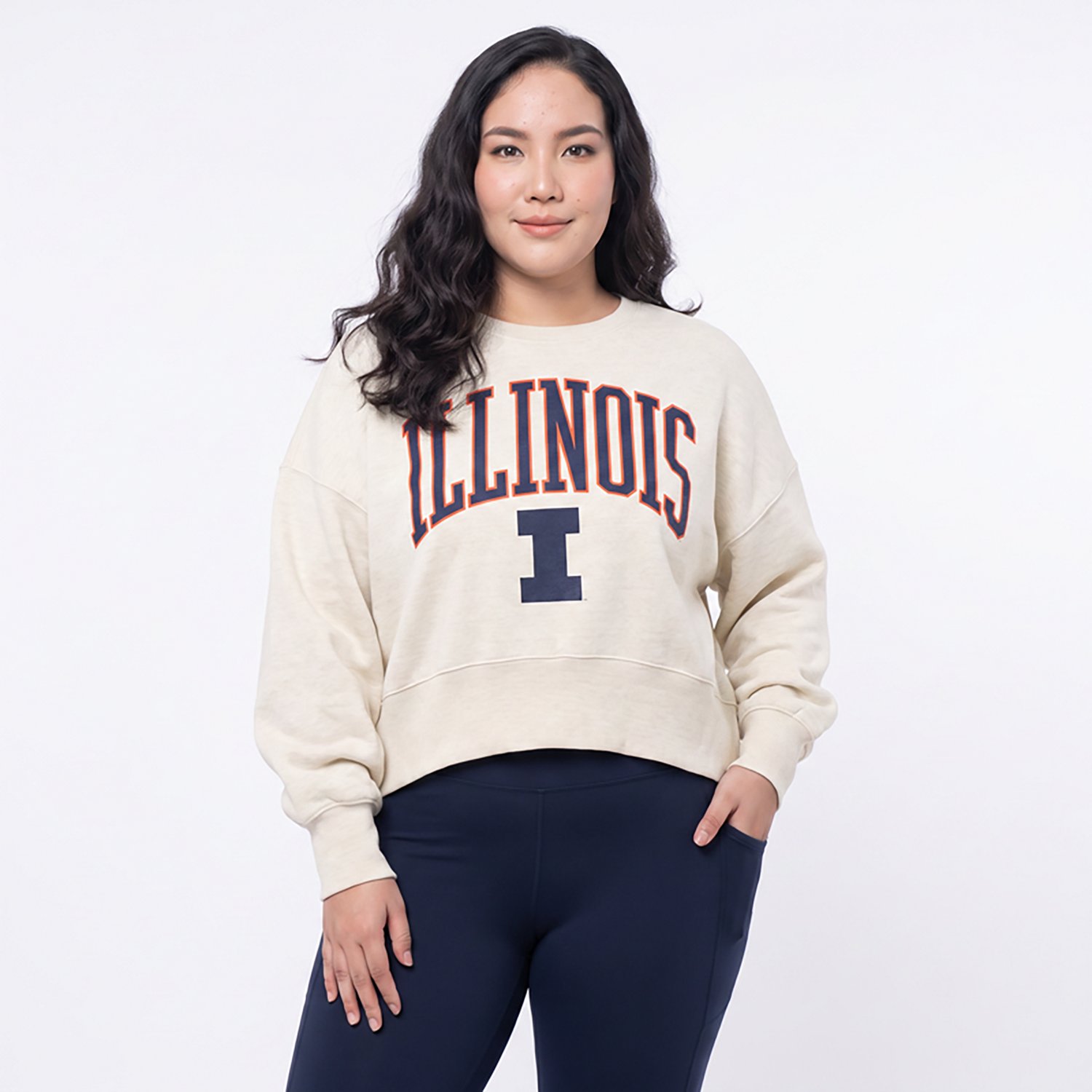 Pressbox Illinois Fighting Illini Oversized Waist-Length Crewneck Sweatshirt