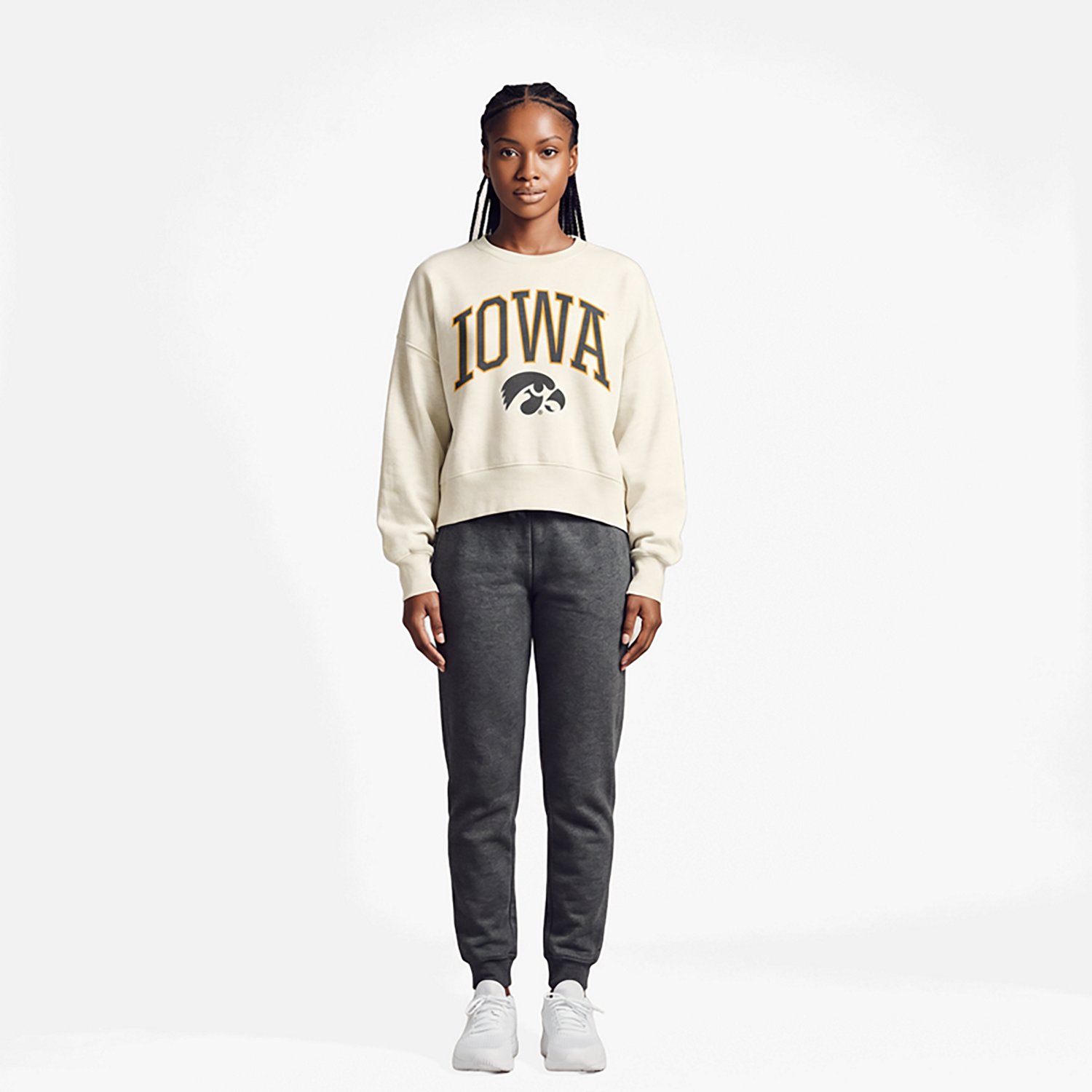 Pressbox Iowa Hawkeyes Oversized Waist-Length Crewneck Sweatshirt