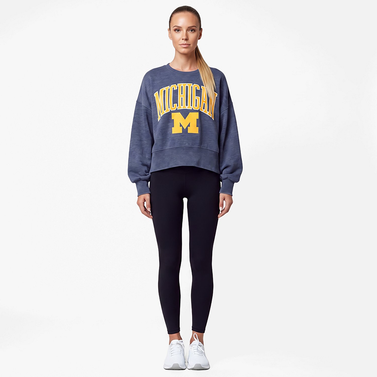 Pressbox Michigan Wolverines Oversized Waist-Length Crewneck Sweatshirt