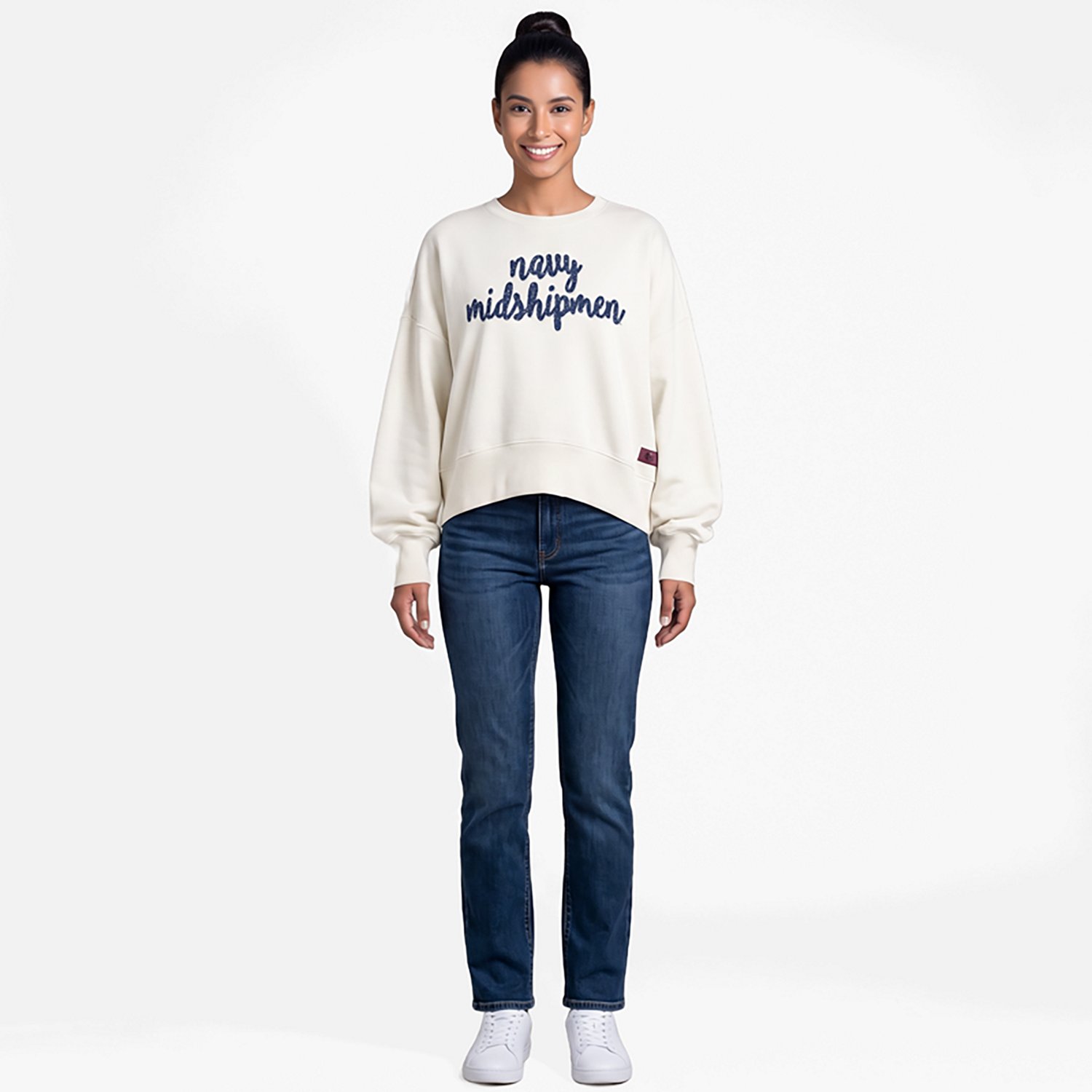 Pressbox Navy Midshipmen Oversized Chelsea Waist Length Pullover Sweatshirt