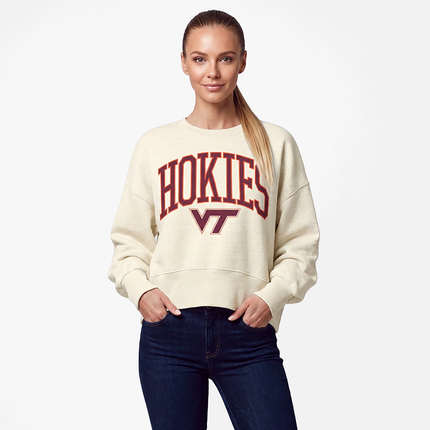 Pressbox Virginia Tech Hokies Oversized Waist-Length Crewneck Sweatshirt