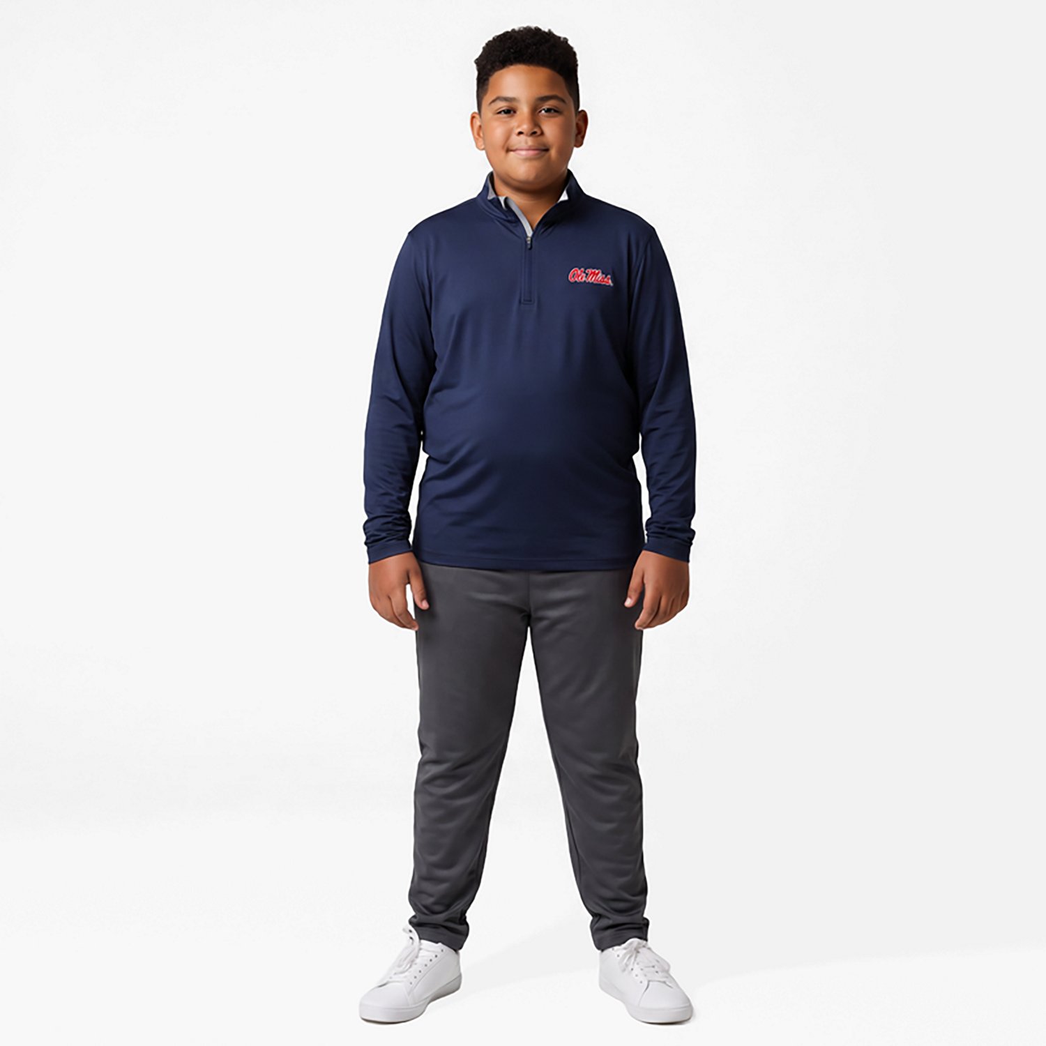Antigua Gray Ole Miss Rebels Content Quarter-Zip Pullover Top