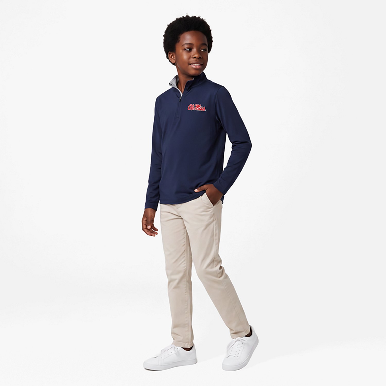 Antigua Gray Ole Miss Rebels Content Quarter-Zip Pullover Top