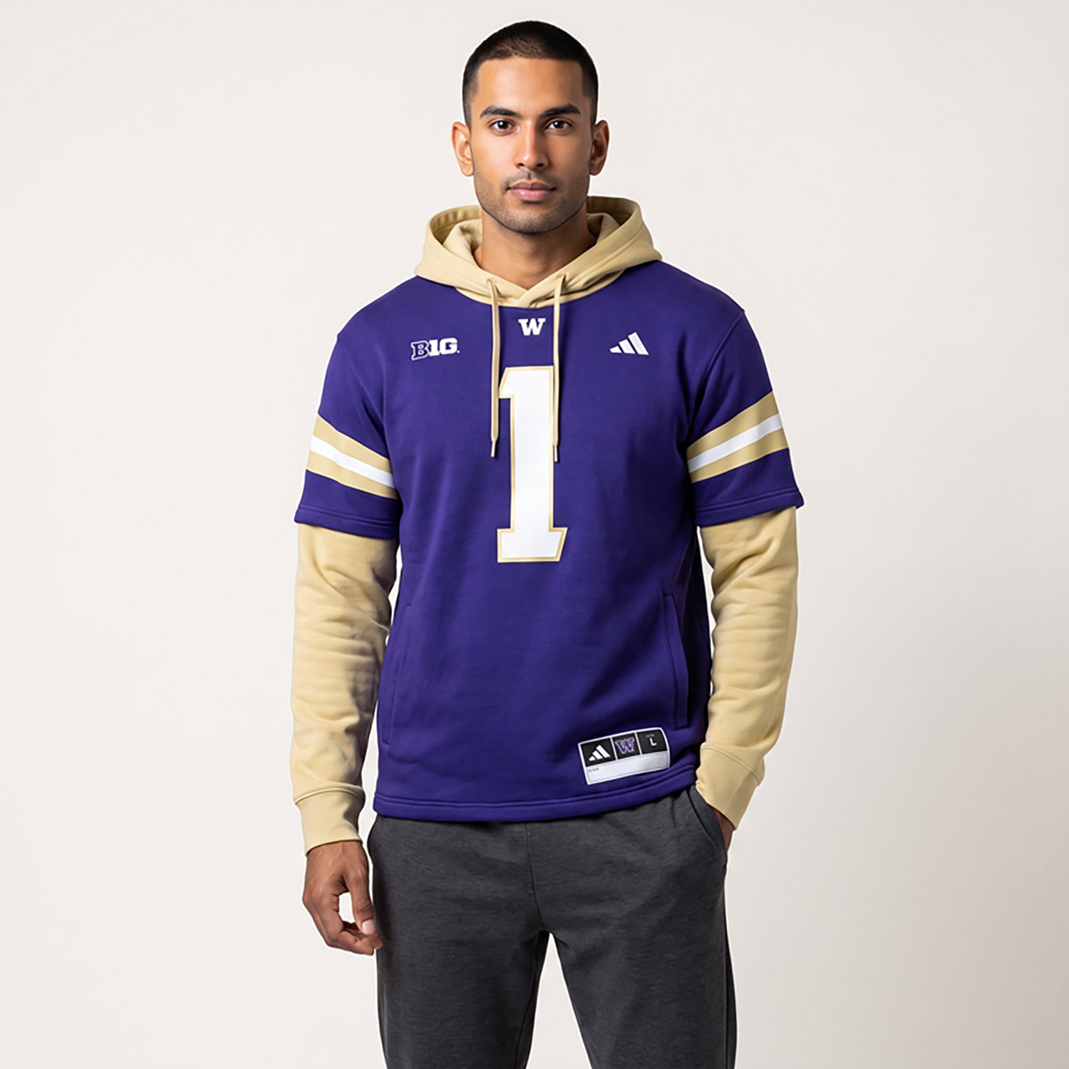 adidas Washington Huskies Jersey Pullover Hoodie - view number 2