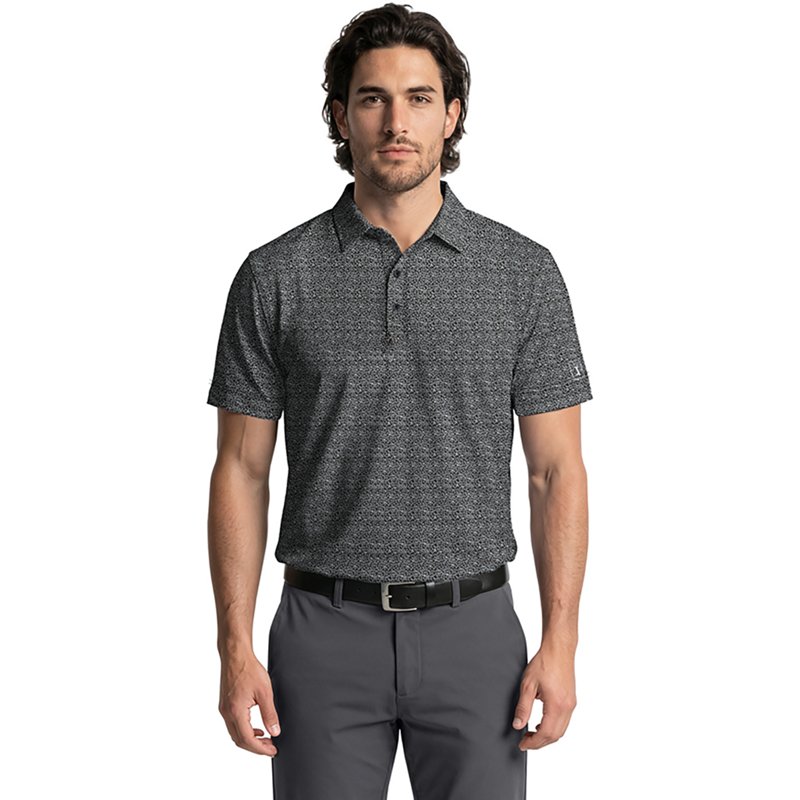 PGA TOUR Men's Energized Abstract Floral Print Golf Polo Shirt, Size Small, Black, Polyester/Elastane | Golf Apparel Shop