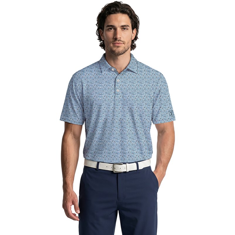 PGA TOUR Men's Energized Abstract Floral Print Golf Polo Shirt, Size Small, Faience/Blue, Polyester/Elastane | Golf Apparel Shop