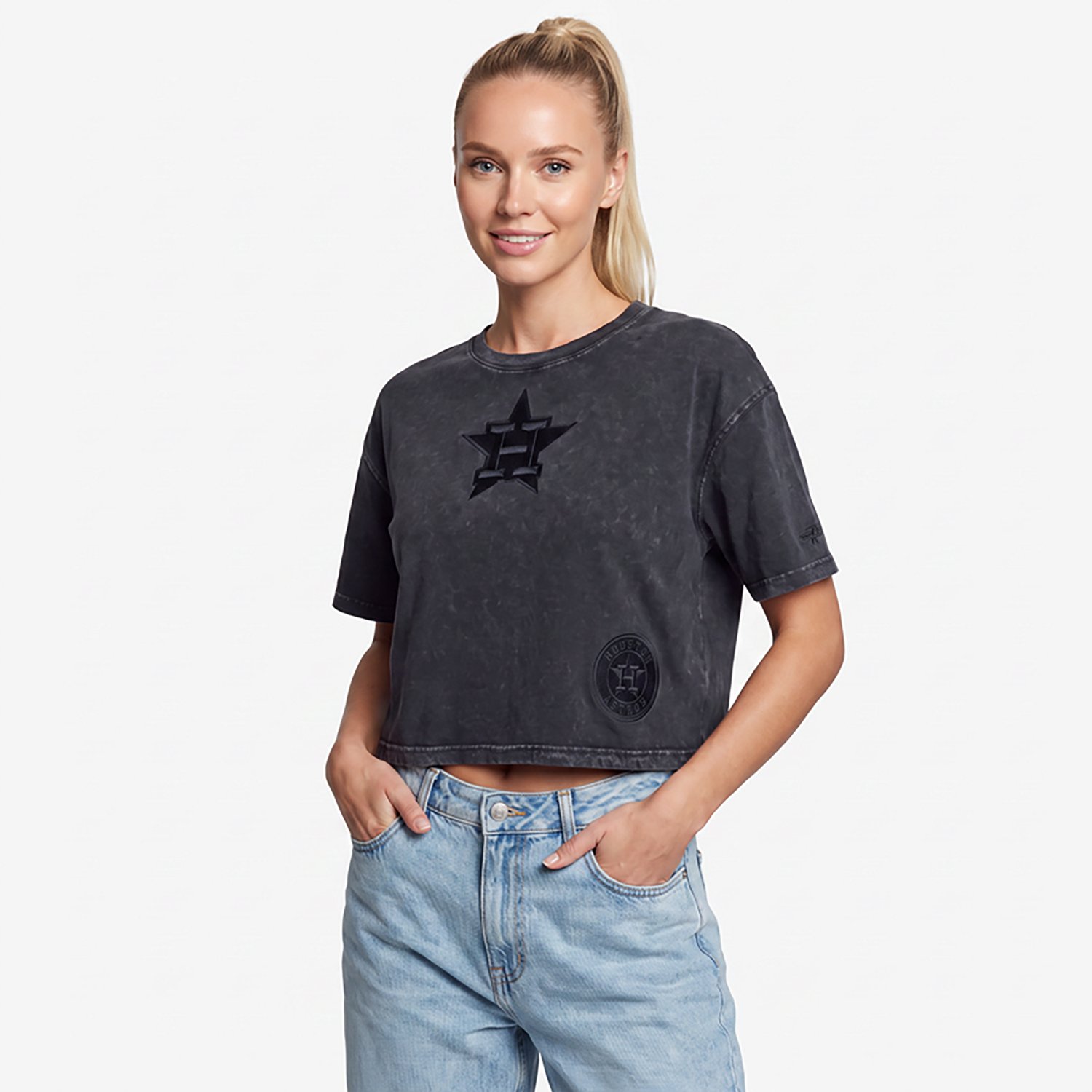 Pro Standard Women's Houston Astros Washed Classic Enzyme Wash Short Sleeve Boxy T-shirt