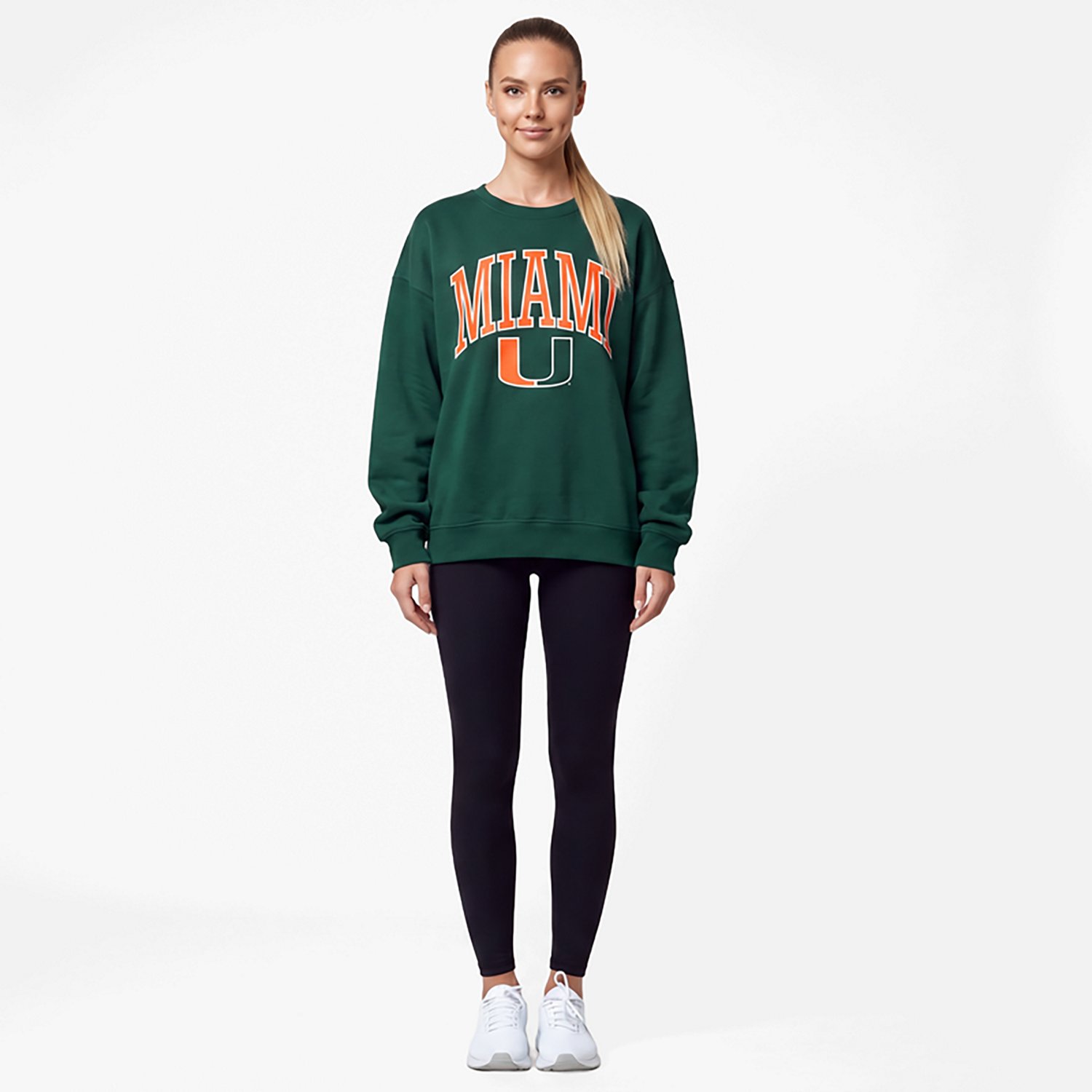 Pressbox Miami Hurricanes Janise Arch Over Logo Waist Length Oversized Pullover Sweatshirt