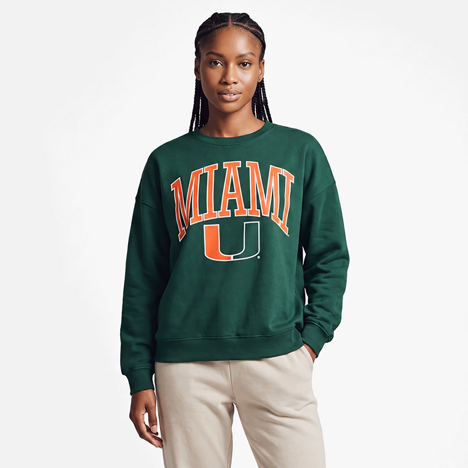 Pressbox Miami Hurricanes Janise Arch Over Logo Waist Length Oversized Pullover Sweatshirt - view number 2