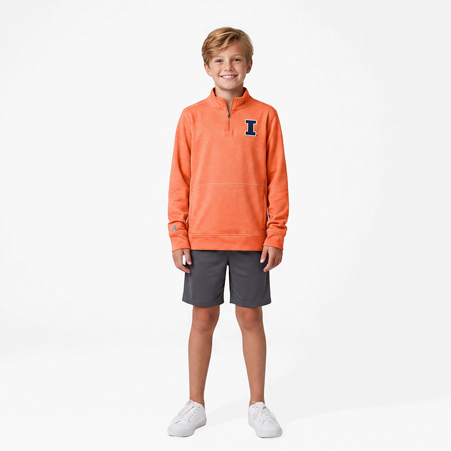 Antigua Heather Illinois Fighting Illini Crush Quarter-Zip Fleece Sweatshirt