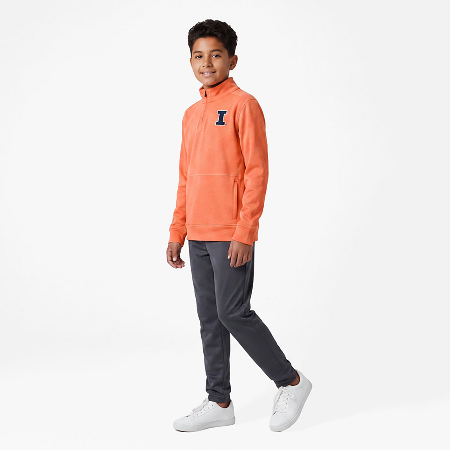 Antigua Heather Illinois Fighting Illini Crush Quarter-Zip Fleece Sweatshirt - view number 2