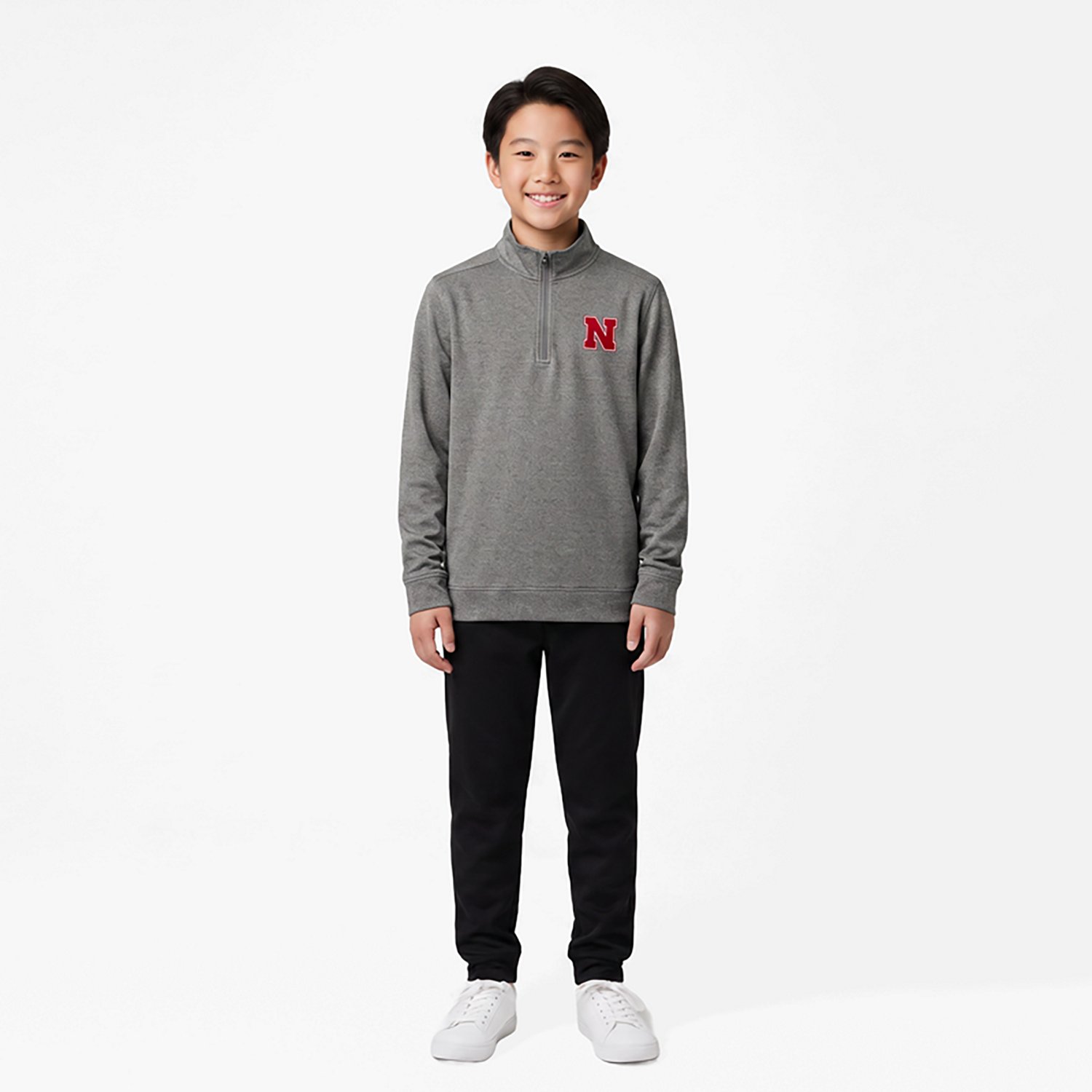 Antigua Heather Nebraska Huskers Subtle Quarter-Zip Sweatshirt