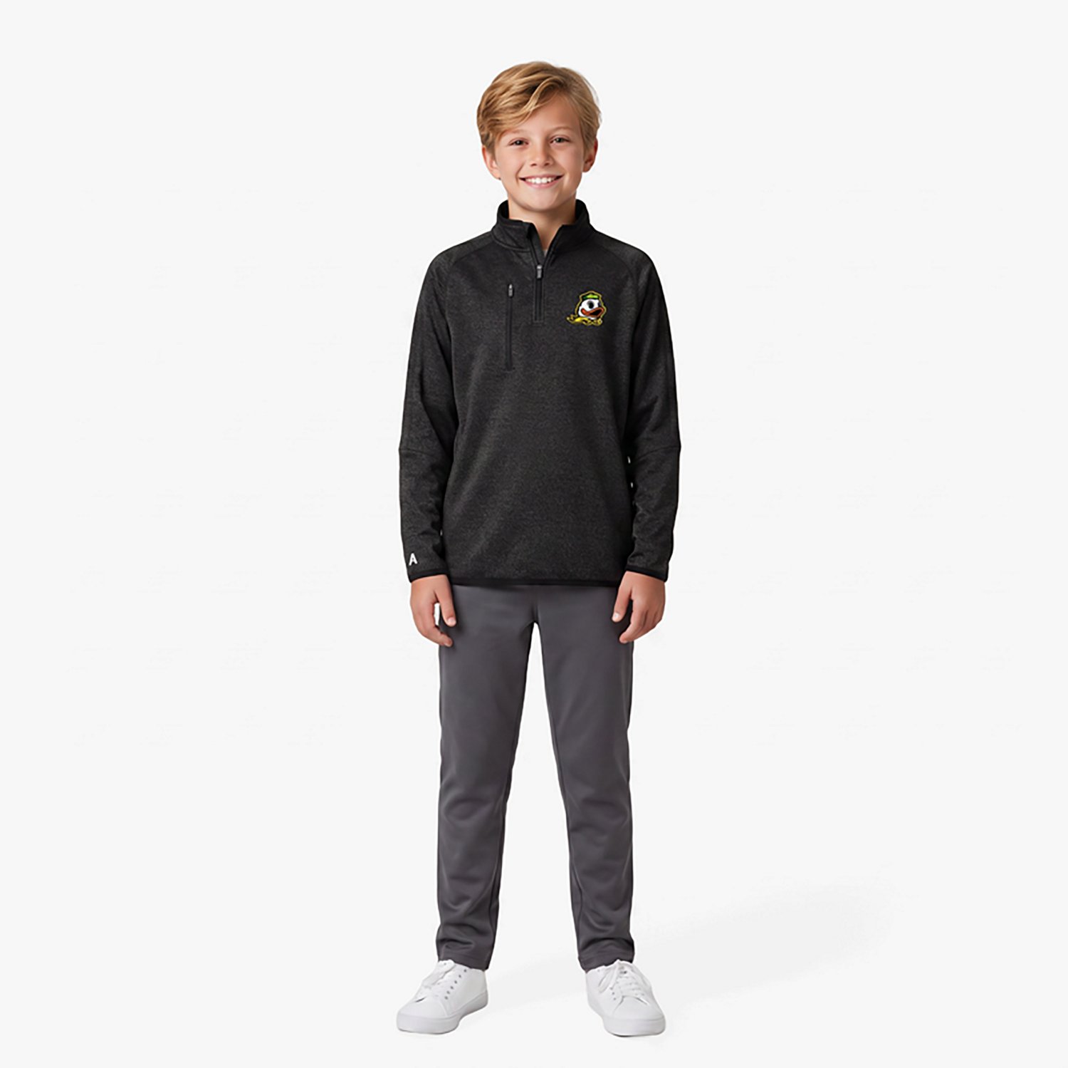 Antigua Heather Oregon Ducks Certain Quarter-Zip Tri-Blend Sweatshirt