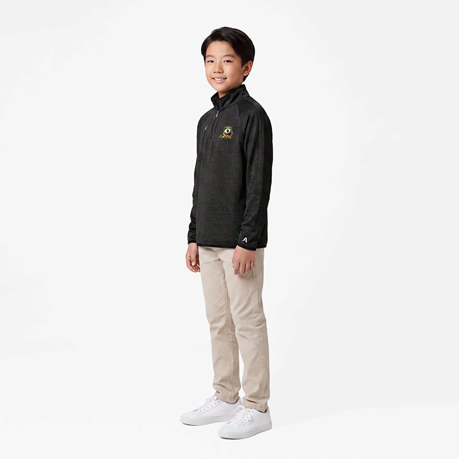 Antigua Heather Oregon Ducks Certain Quarter-Zip Tri-Blend Sweatshirt